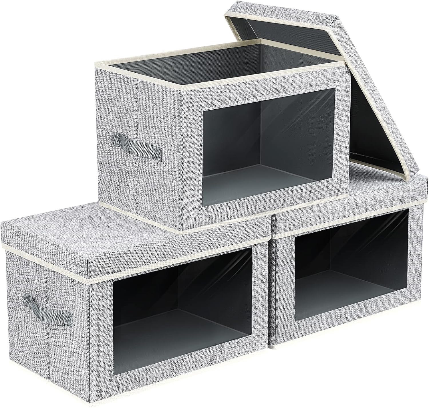 Homsorout 3 Pack Storage Boxes with Lids Foldable...