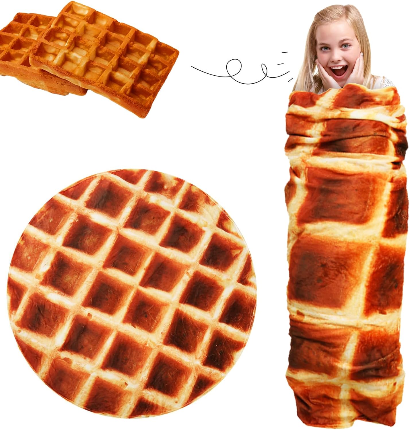 Waffle Blanket for Teen Kids, 60 inch Food Blanket for Funny Gifts, Round Throw...
