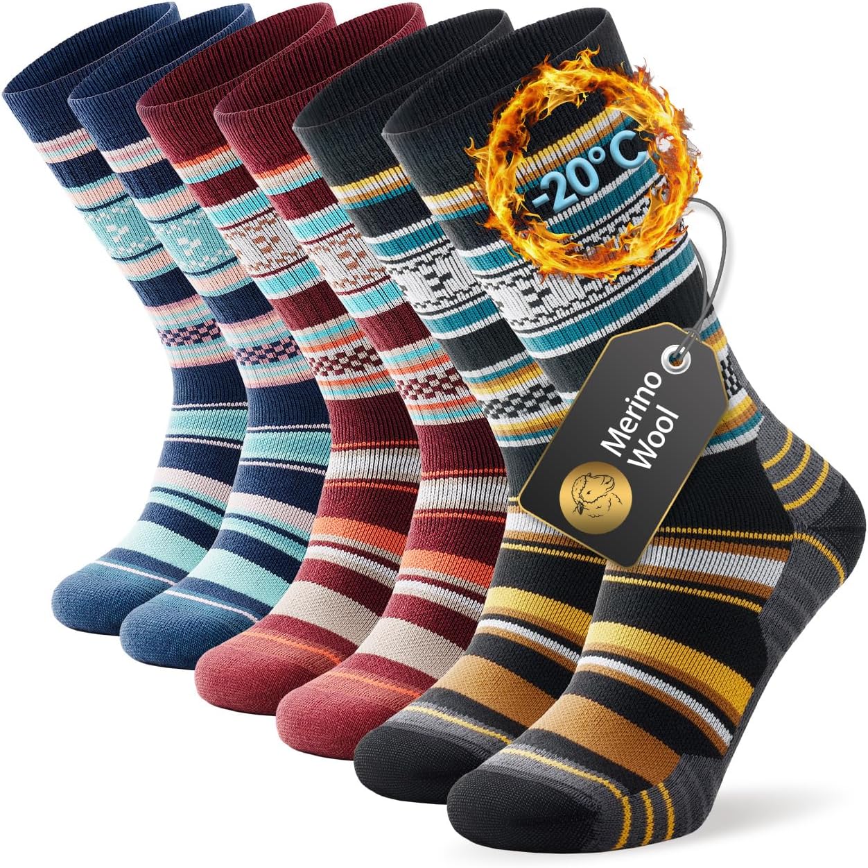 PULlOU Merino Wool Socks Mens Thermal Socks for Womens Thick Winter Warm Socks B...