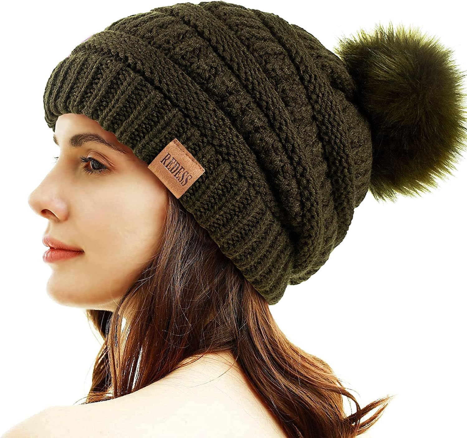REDESS Women Winter Pom Pom Beanie Hat with Warm Fleece Lined, Thick Slouchy Sno...