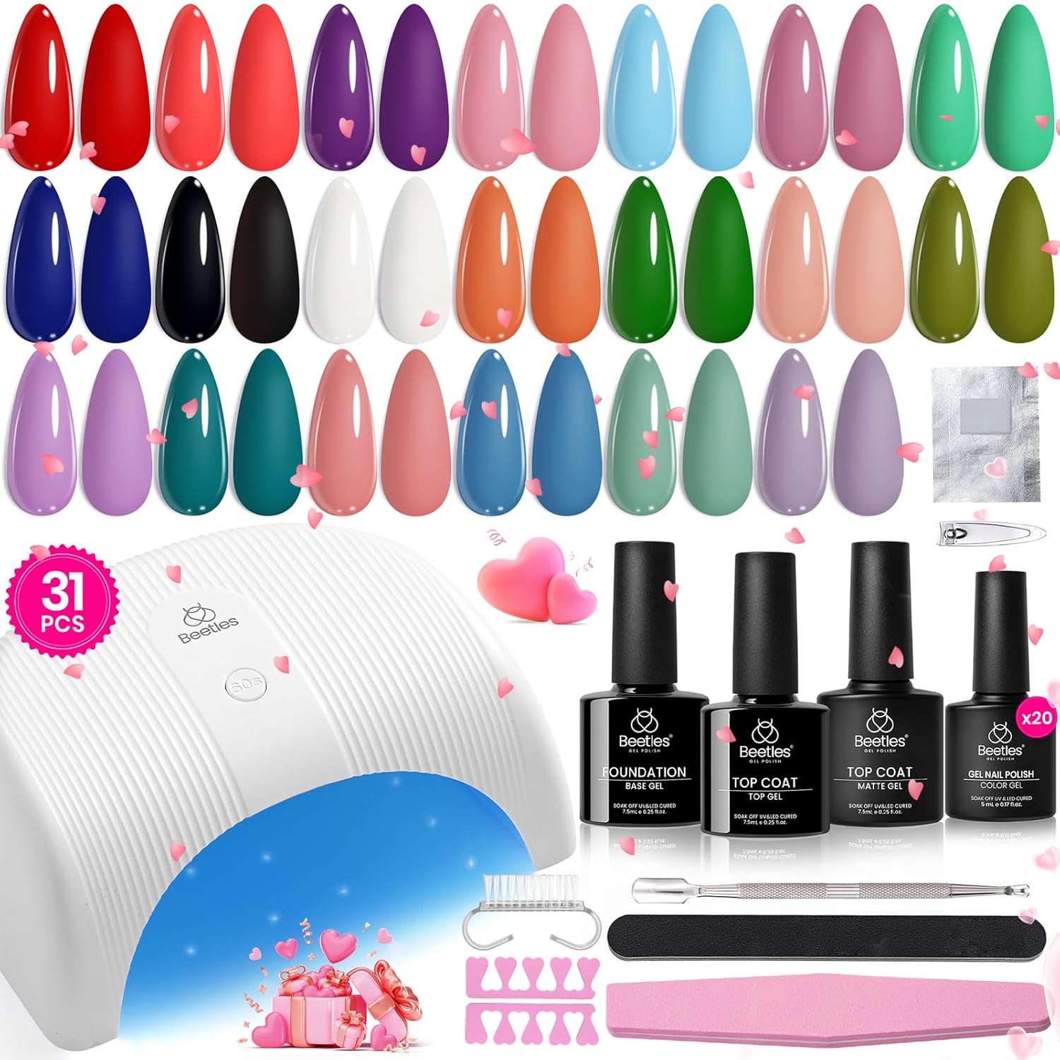 Beetles Gel Nail Polish Kit with UV Light - 31Pcs Nail Polish Set Popular Color...