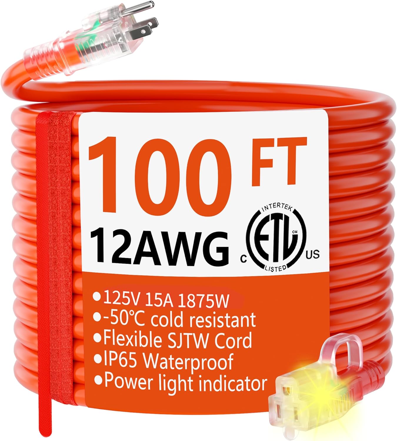 HUANCHAIN 12/3 Gauge Heavy Duty Outdoor Extension Cord 100 ft Waterproof with Li...