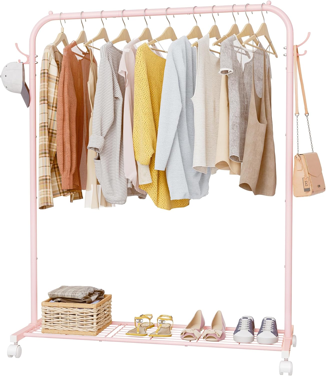Clothes Rail, Portable Clothes Rack with Hook and Metal Storage Shelf, Heavy Dut...