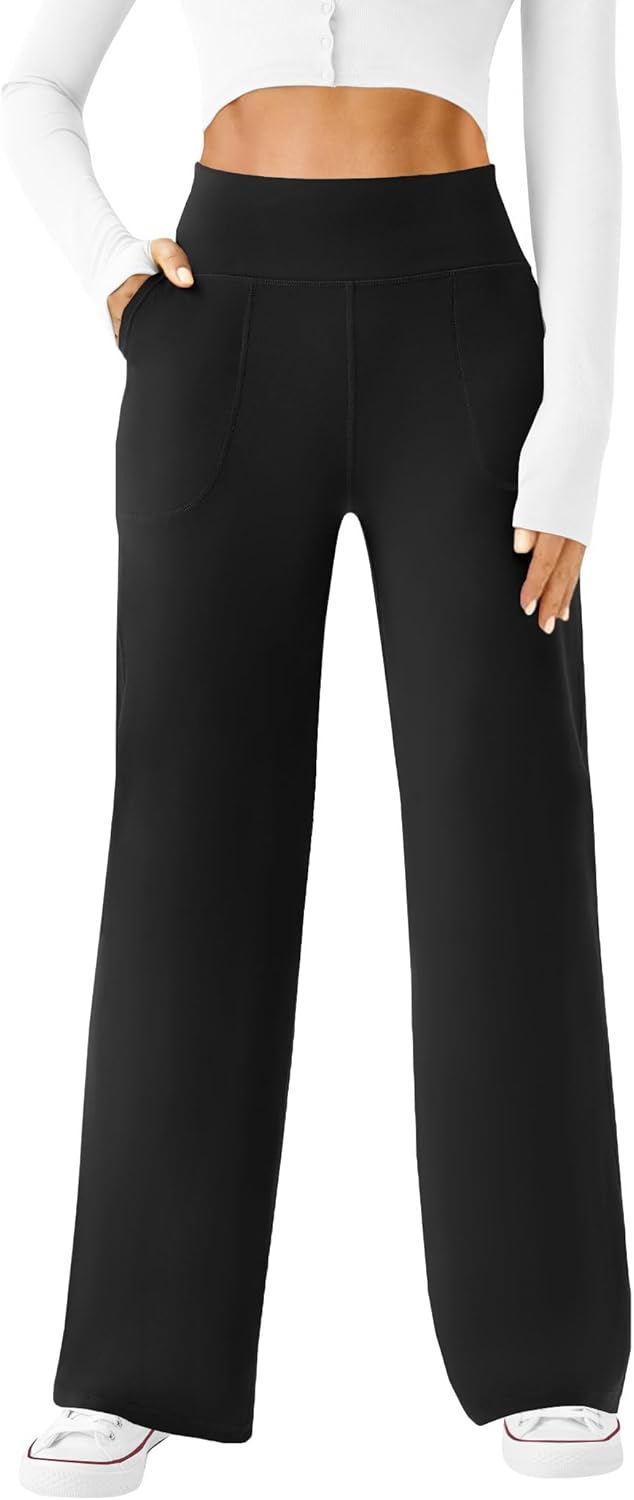 Womens Wide Leg Yoga Pants Casual Work Dress Pants Lounge Sweatpants High Waist...