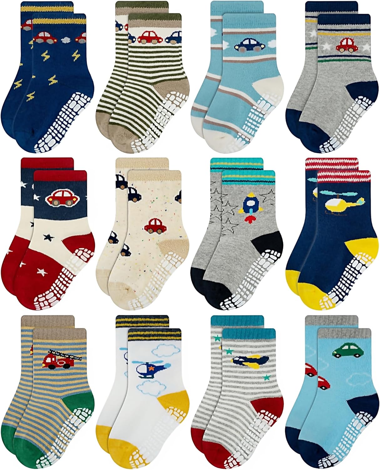 RATIVE Non Skid Anti Slip Crew Socks With Grips for Baby Infant Toddlers Kids Bo...
