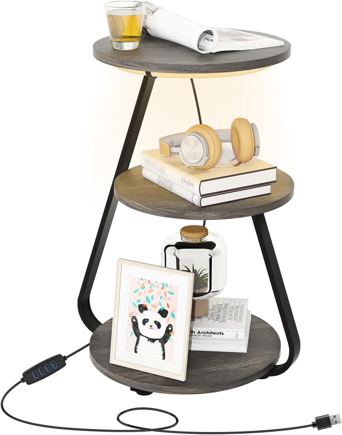 ARTETHYS Side Table, Small Round Coffee Table with 3 Color LED Lights, End Table...