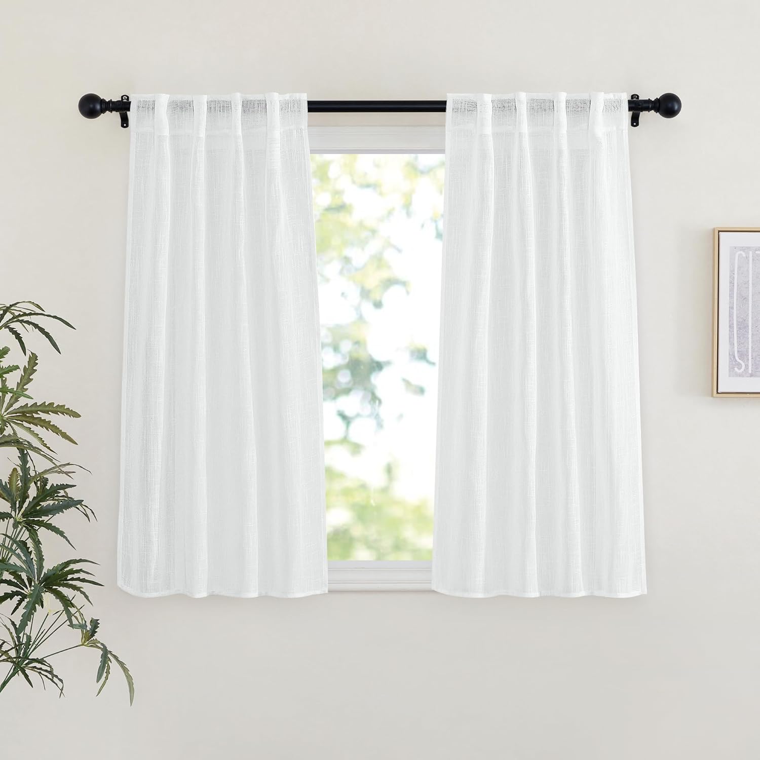 NICETOWN White Sheer Curtains 45 inches Long for Bedroom, Rod Pocket & Back Tab...