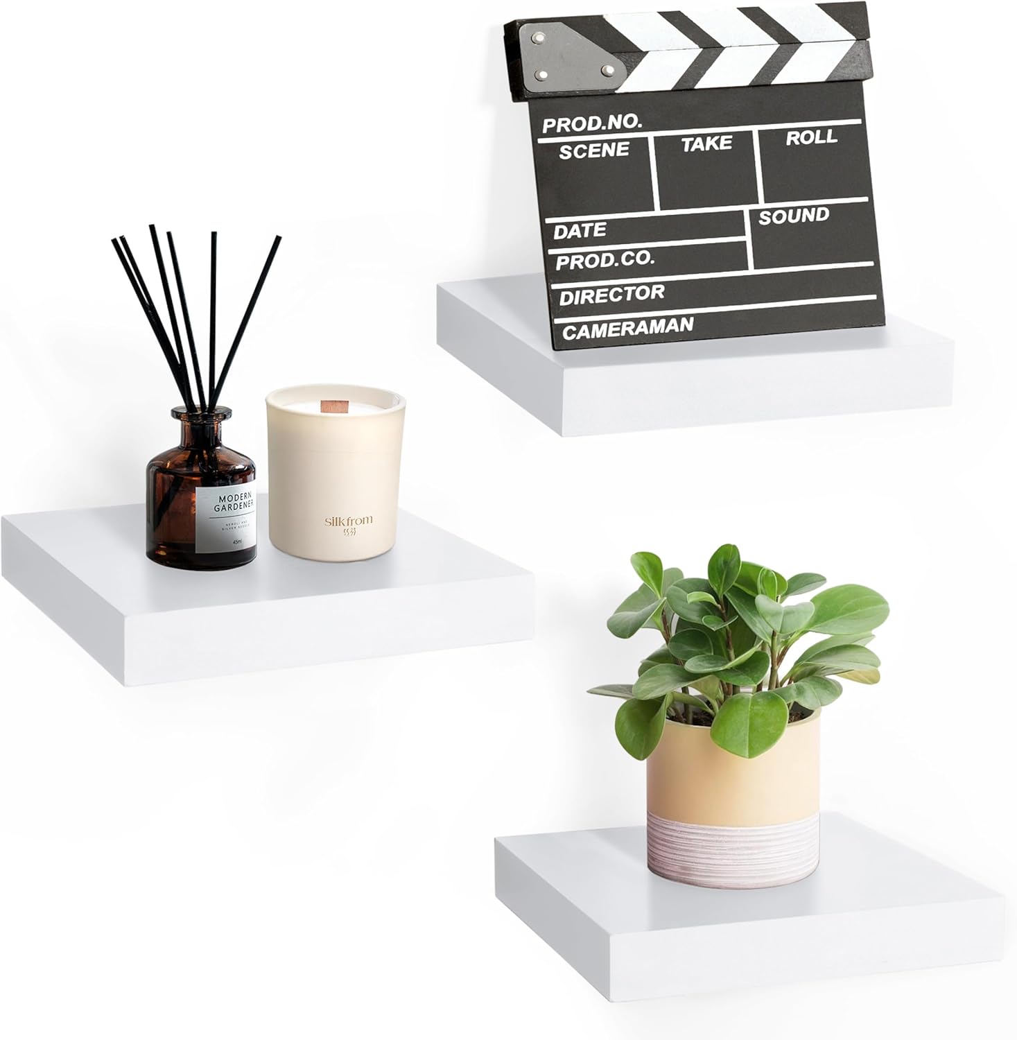 Sorbus Square Floating Shelf for Wall - 3 Small Shelves with Invisible Mounting...