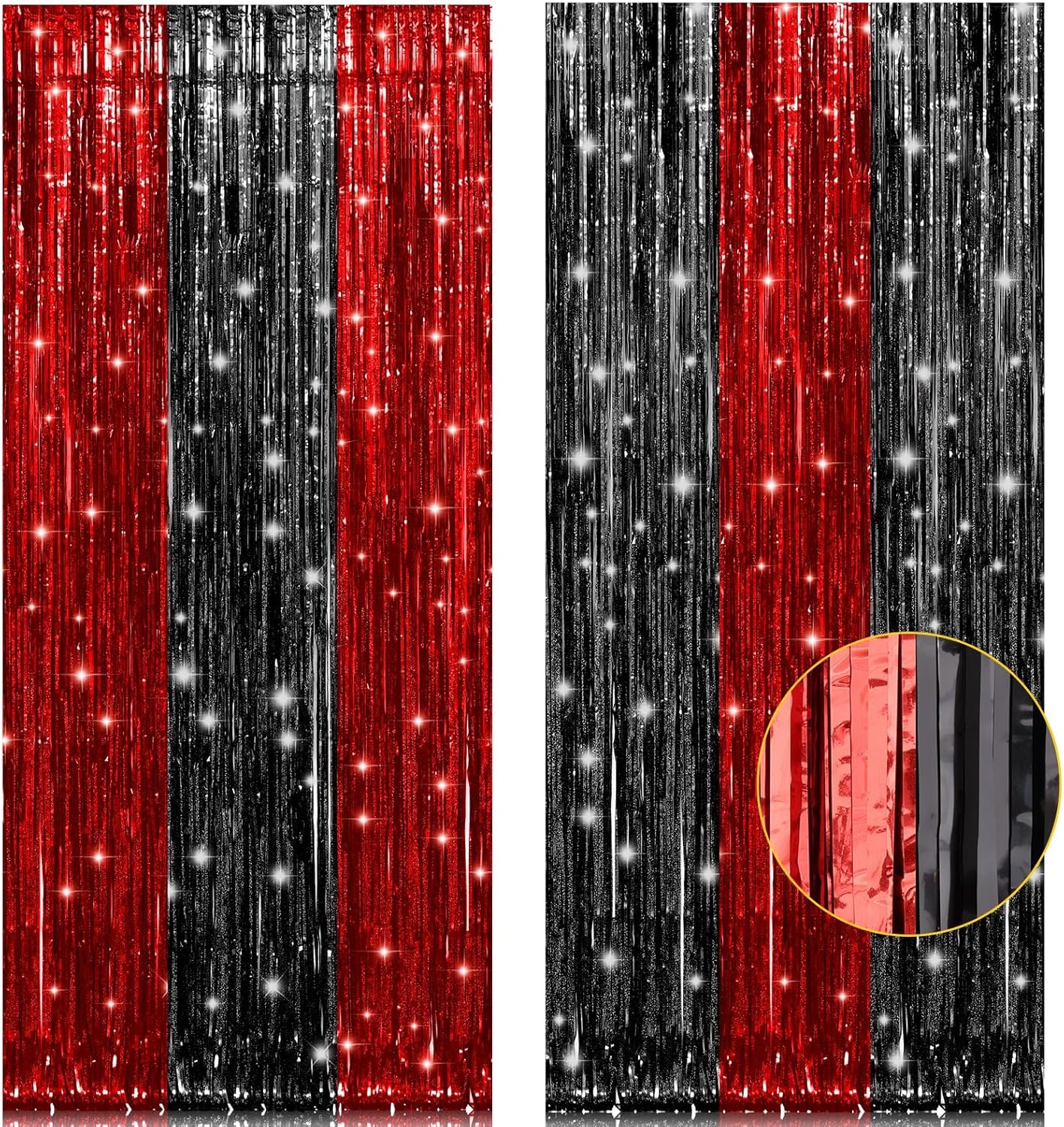 2 Pack 3.2x8.2 Feet Black and Red Foil Fringe Curtains Party Decorations, Tinsel...