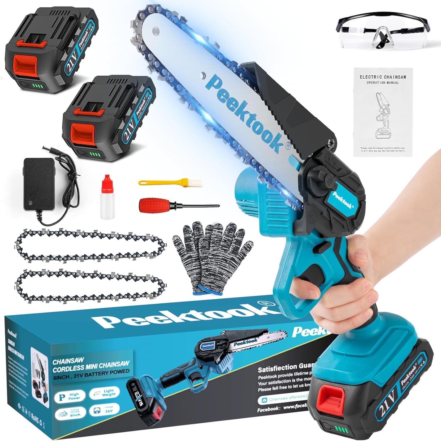 Mini Chainsaw Cordless 6Inch, Peektook Chain Saw E...