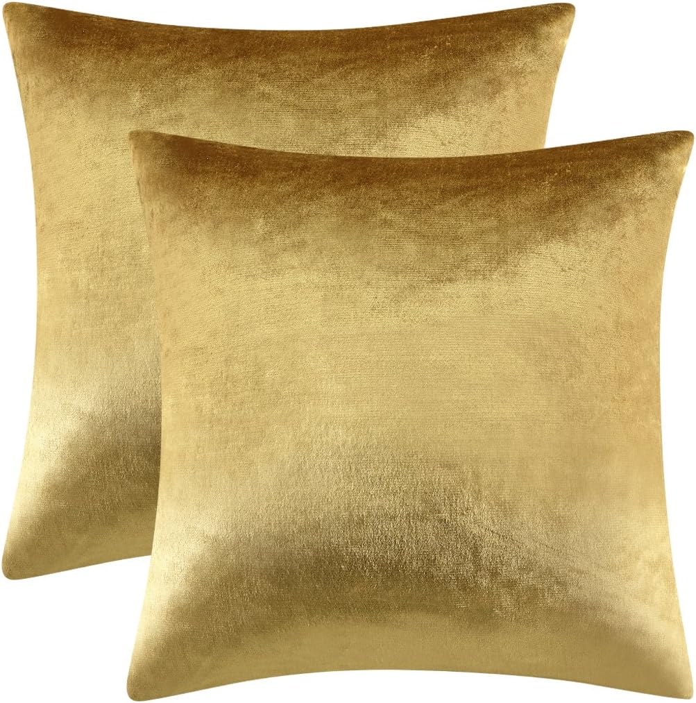 GIGIZAZA Gold Velvet Decorative 20x20 Throw Pillow Covers for Sofa Bed 2 Pack So...