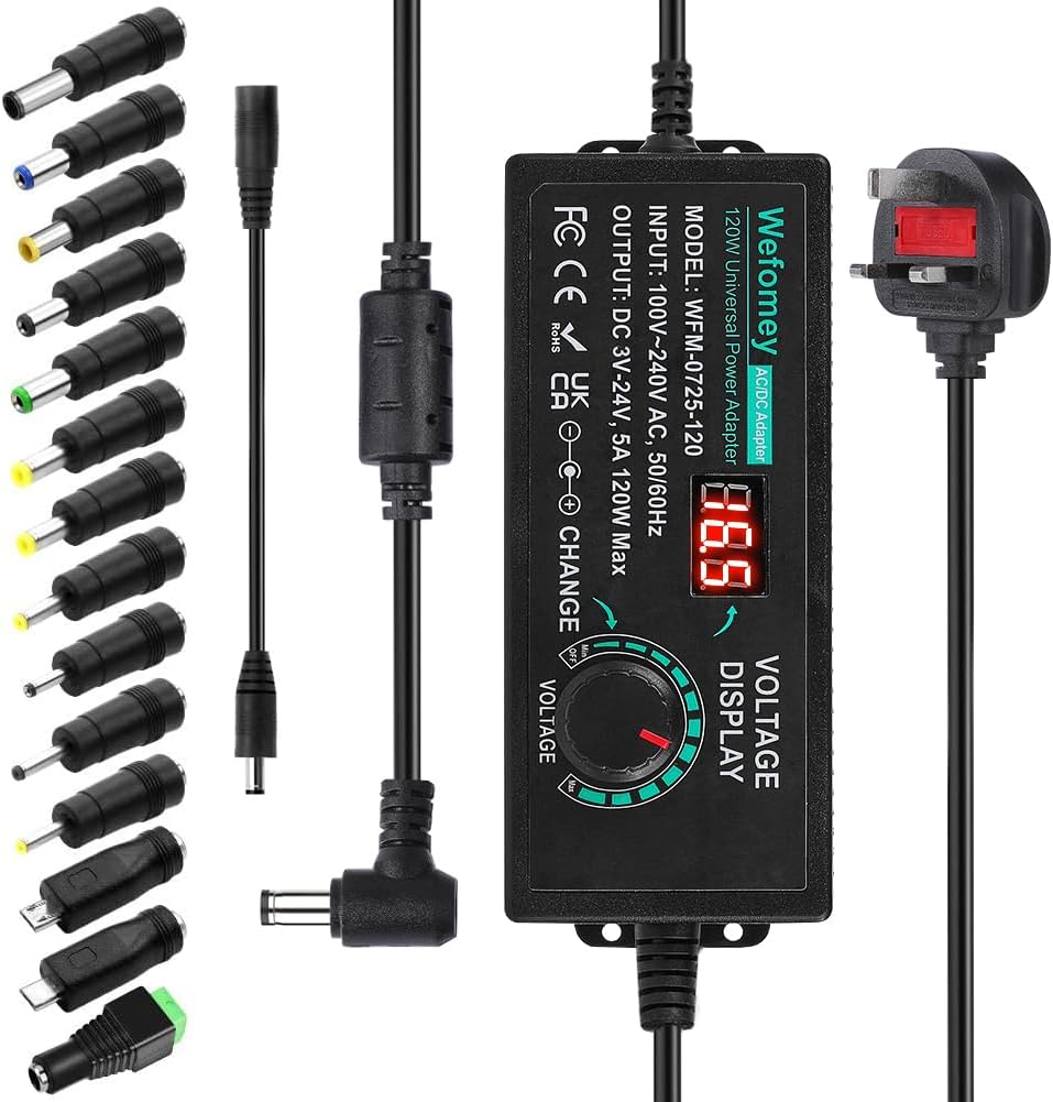 Wefomey Universal Power Supply 3V~24V 5A 120W Adjustable Variable AC/DC Adapter...