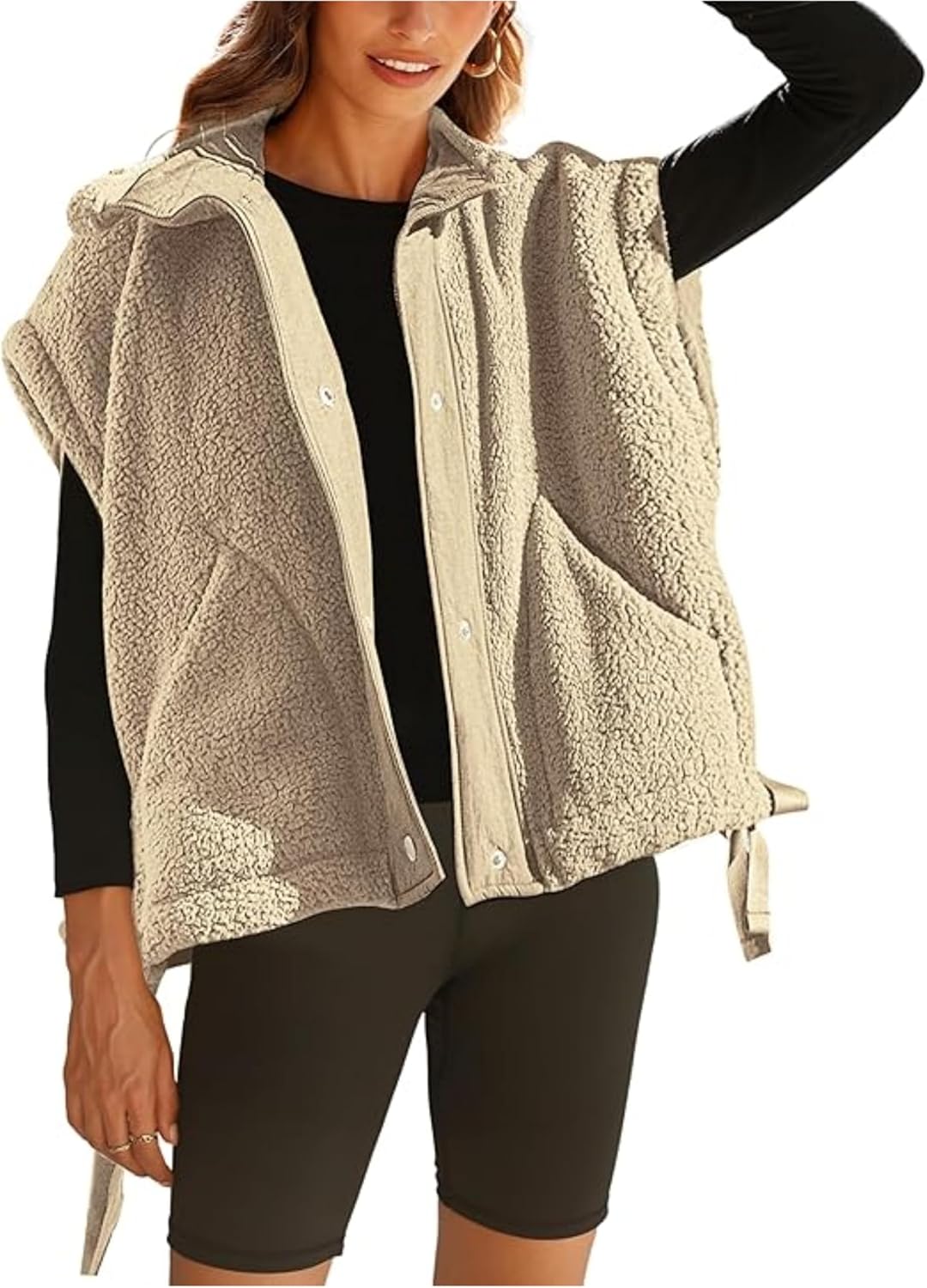 OPCAKM Women's Fuzzy Fleece Vest Oversized Sleeveless Sherpa Jacket Warm Button...
