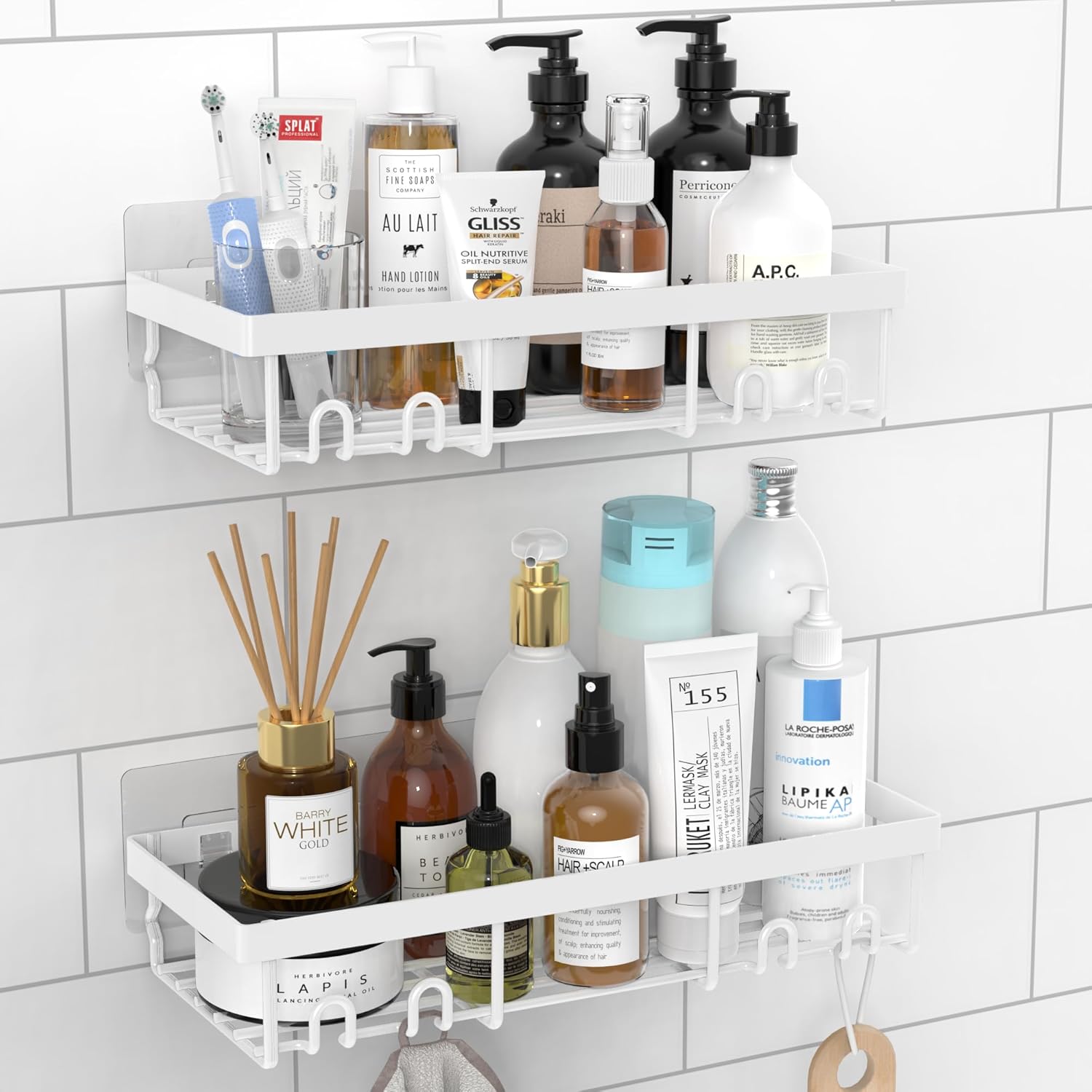 DIFULI Shower Caddy Shelf Organiser 2 Pack, No Drill White Shower Shelves, Self...