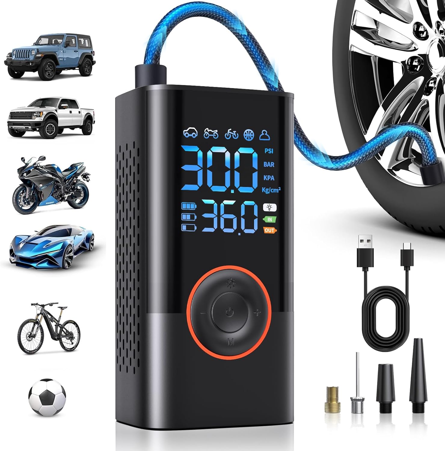 Tire Inflator Portable Air Compressor Portable Cordless Mini Air Pump with Digit...