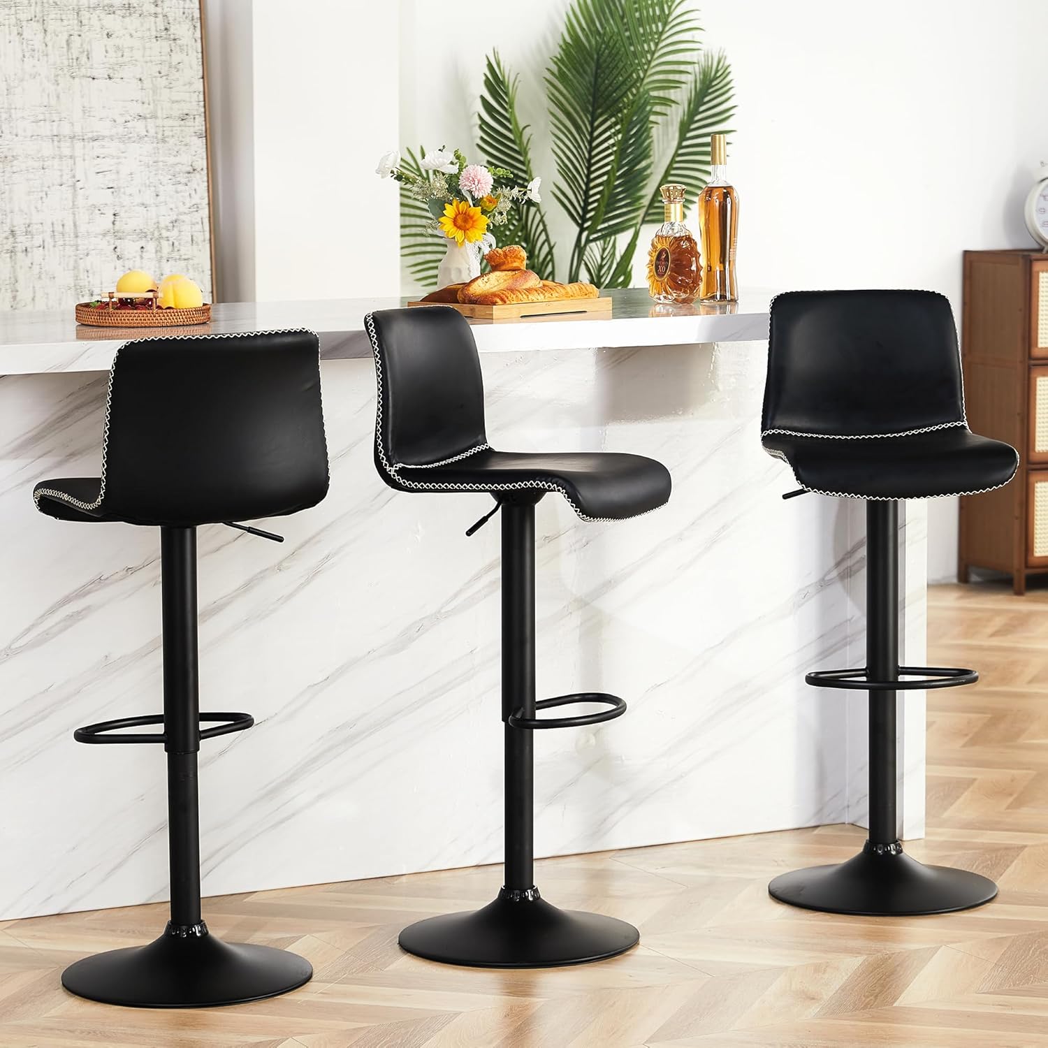 HeuGah Swivel Bar Stools Set of 3, Counter Height Bar Stools with Back, Adjustab...