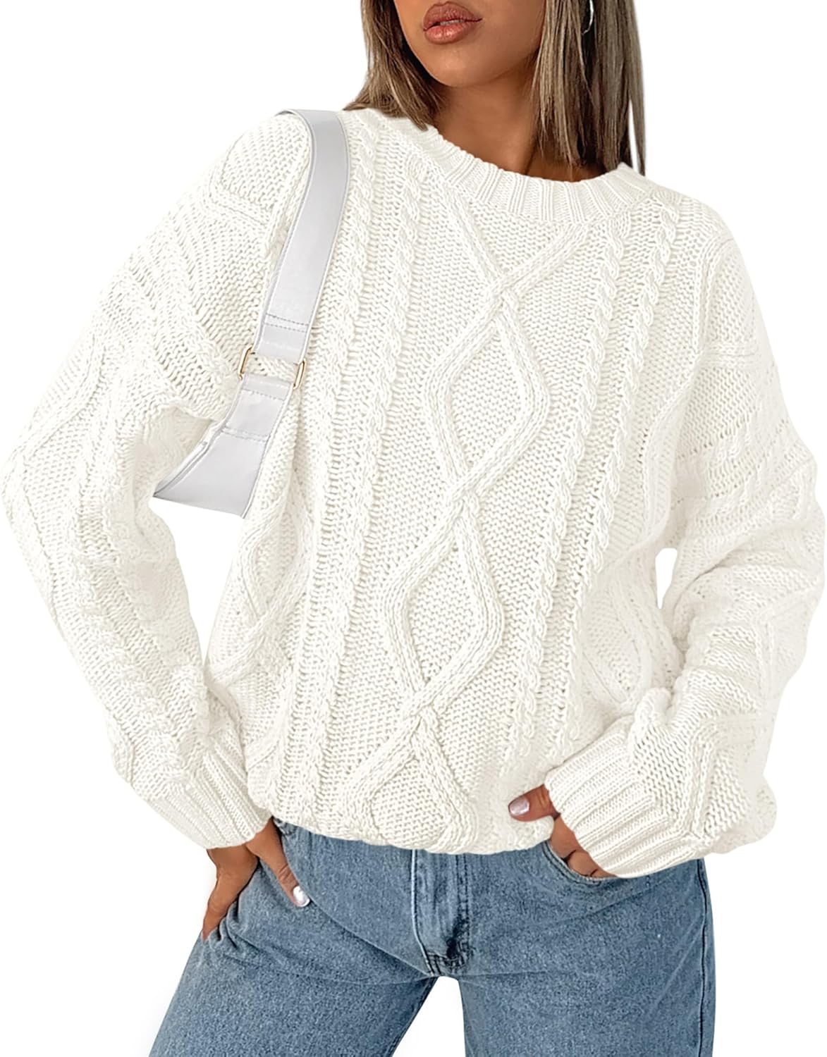 BTFBM Casual Women Long Sleeve Sweater 2024 Fall Ribbed Knit Pullover Loose Crew...
