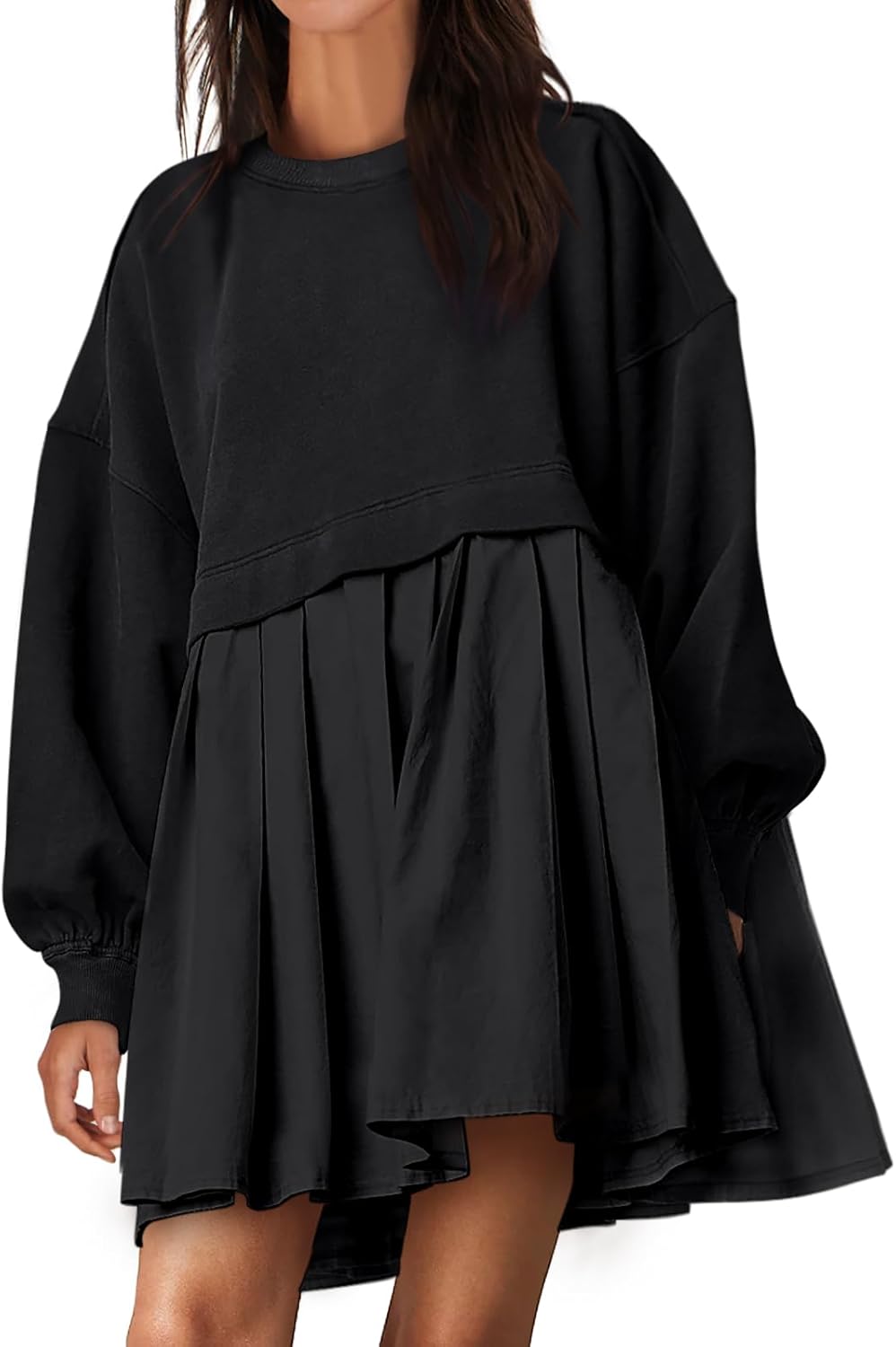 ANRABESS Women Sweatshirts Dress Oversized Long Sleeve Patchwork Casual Loose Pl...