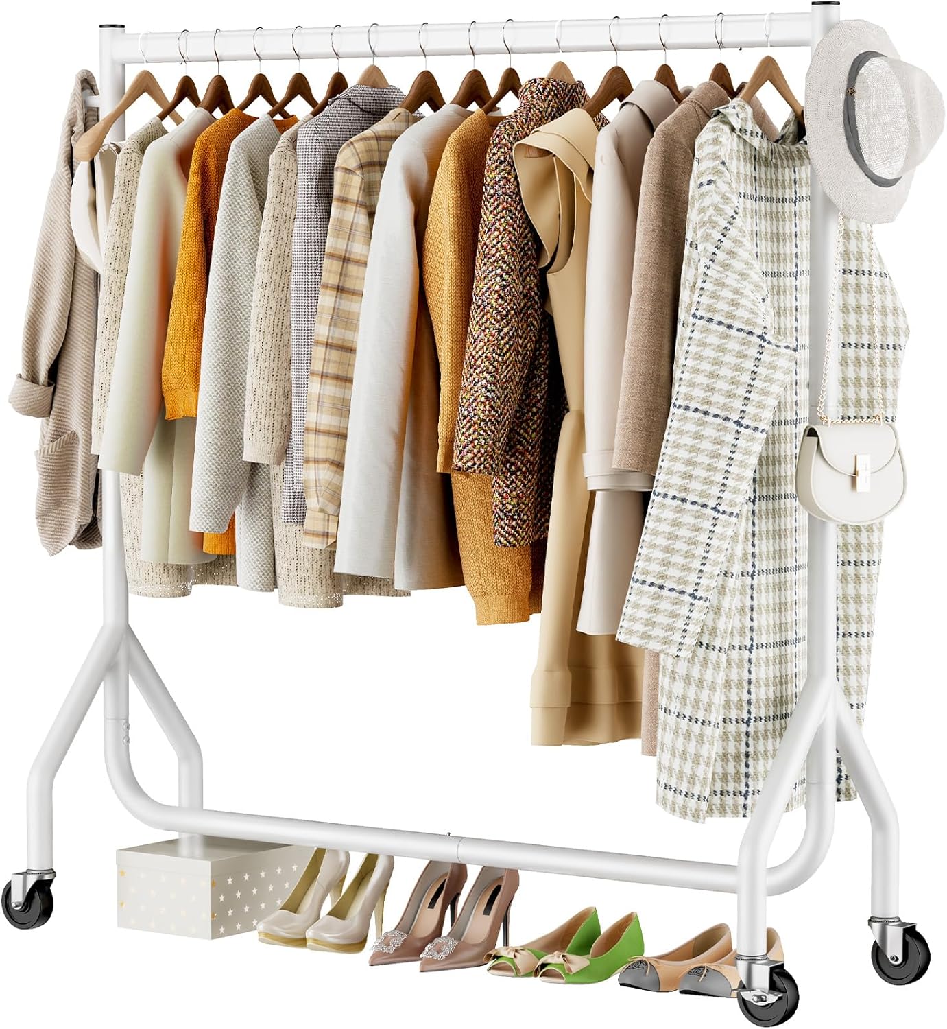 Clothes Clothing Rack, Rolling Heavy Duty Clothes Rack Load 420 LBS With Wheels,...