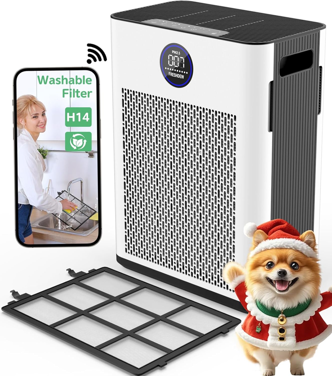 Air Purifier,FRESHDEW Air Purifiers for Home Up to 2300ft² With Smart WiFi,Air S...