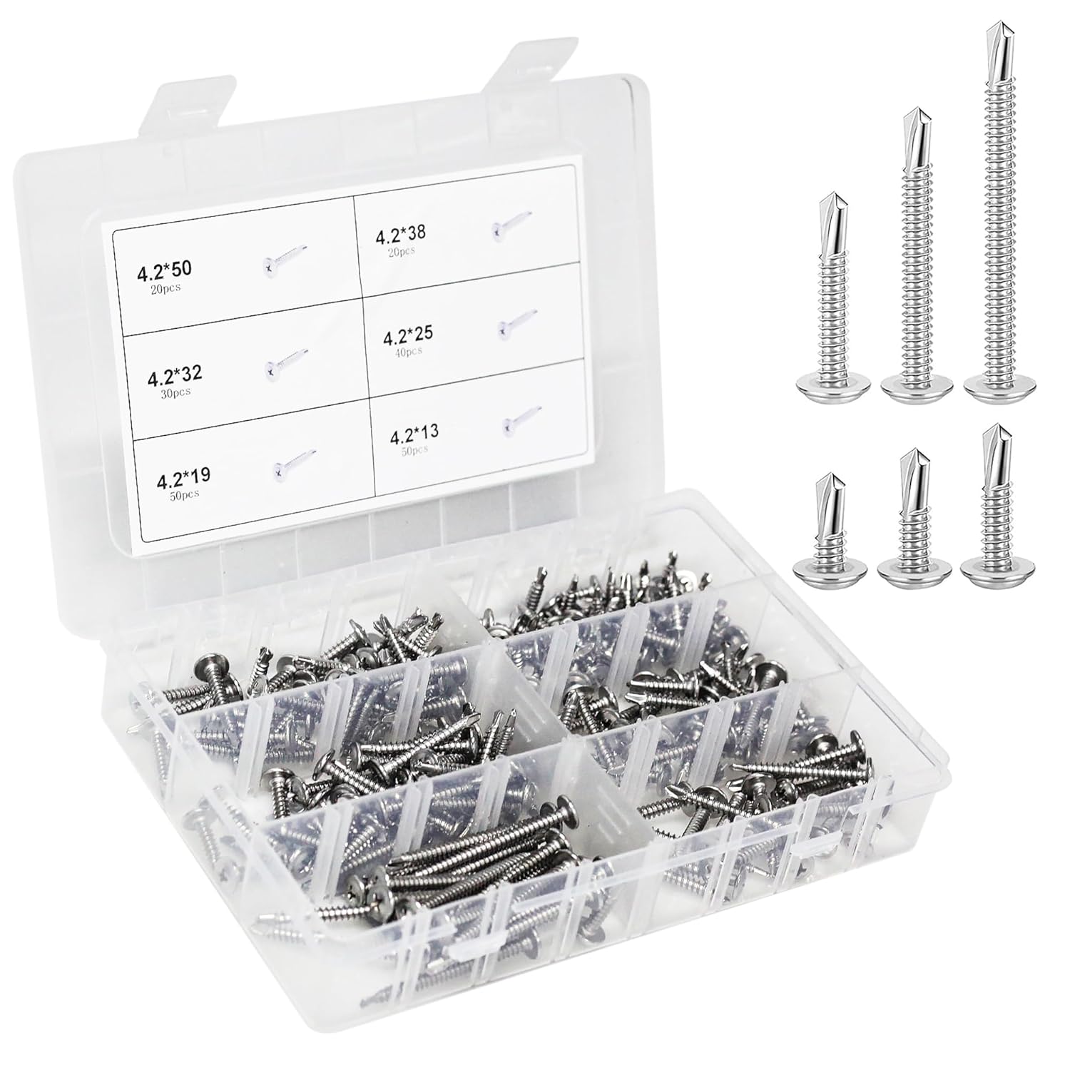 210 pieces self-tapping screws, stainless steel self-tapping drilling screws, se...