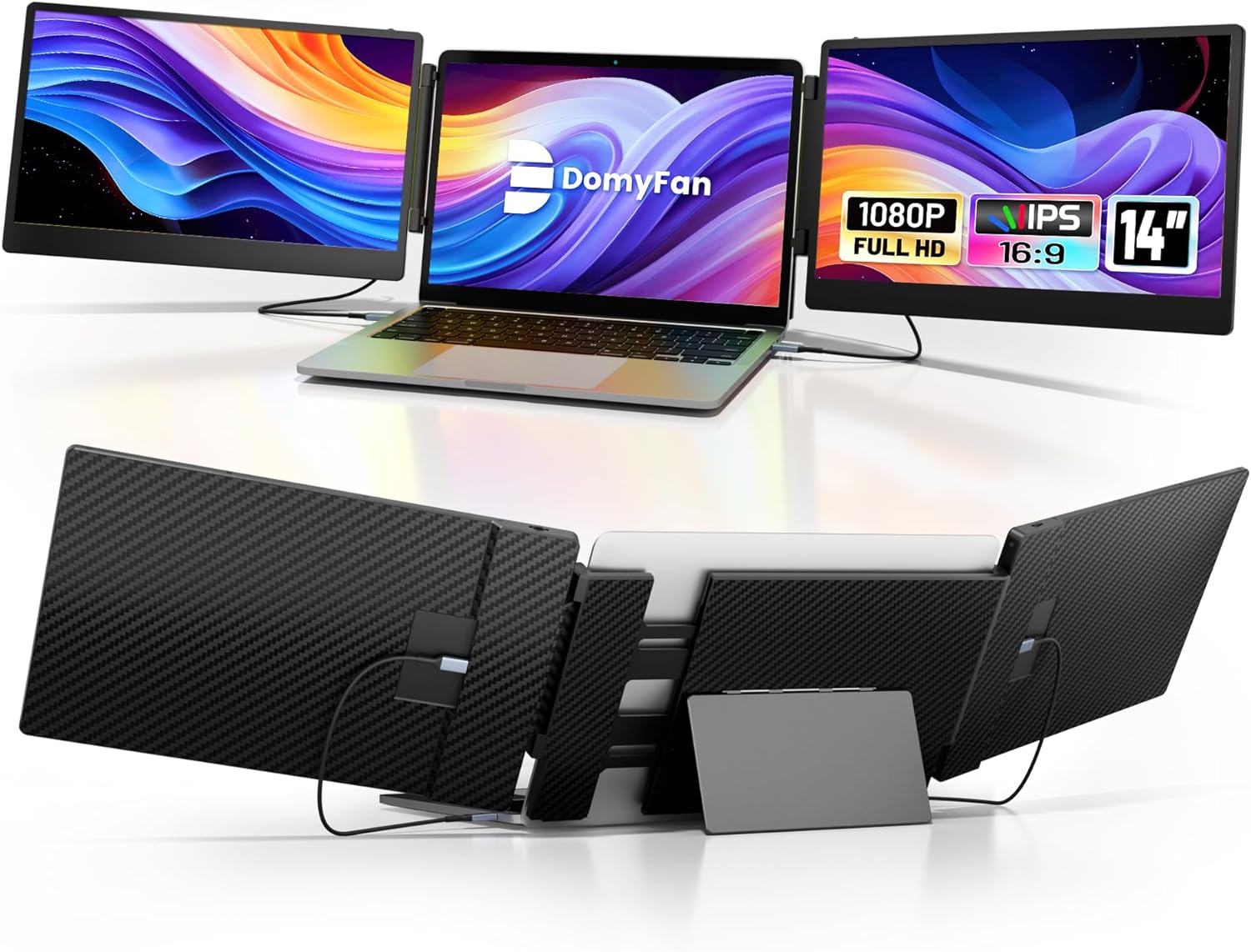 14" Laptop Screen Extender, S3 FHD 1080P IPS Triple Portable Monitor Laptop, HDM...