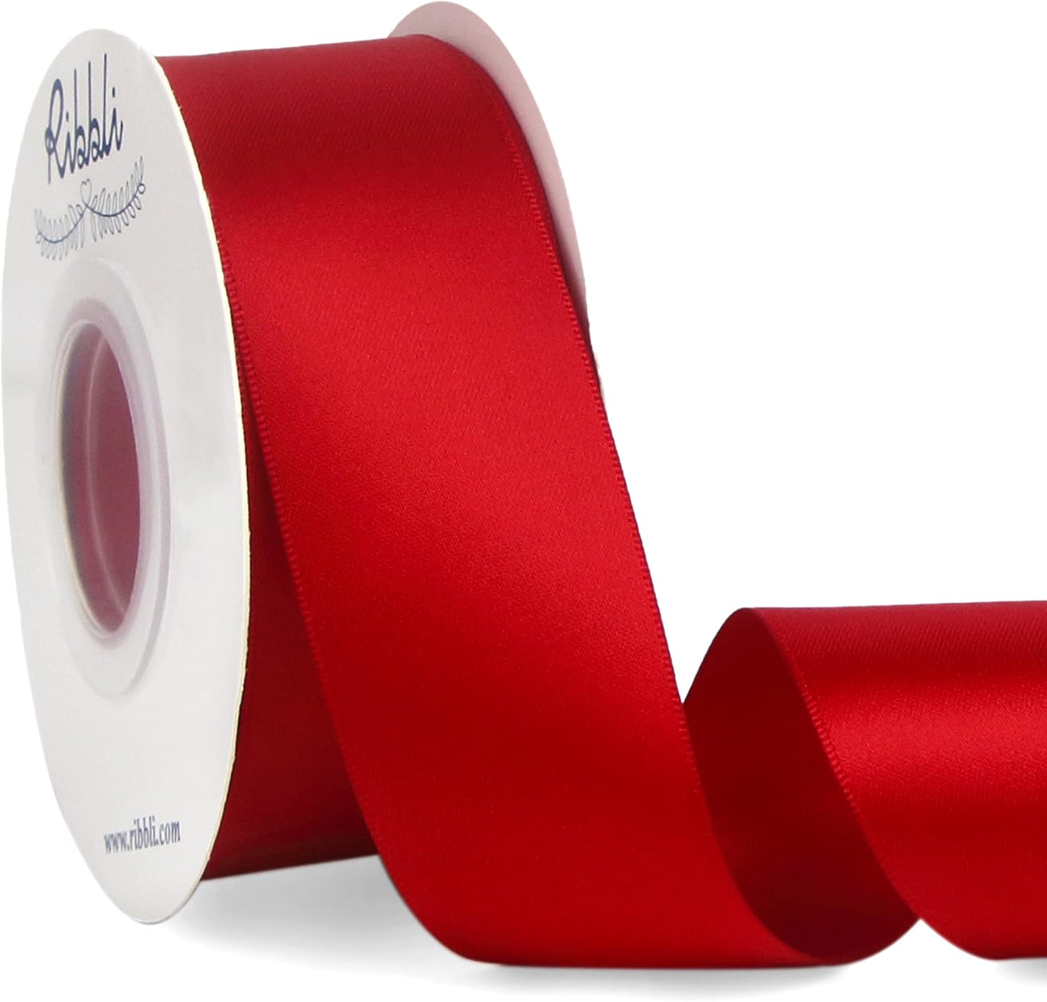 Ribbli Red Double Faced Satin Ribbon,1-1/2” x Continuous 25 Yards,Use for Bows B...