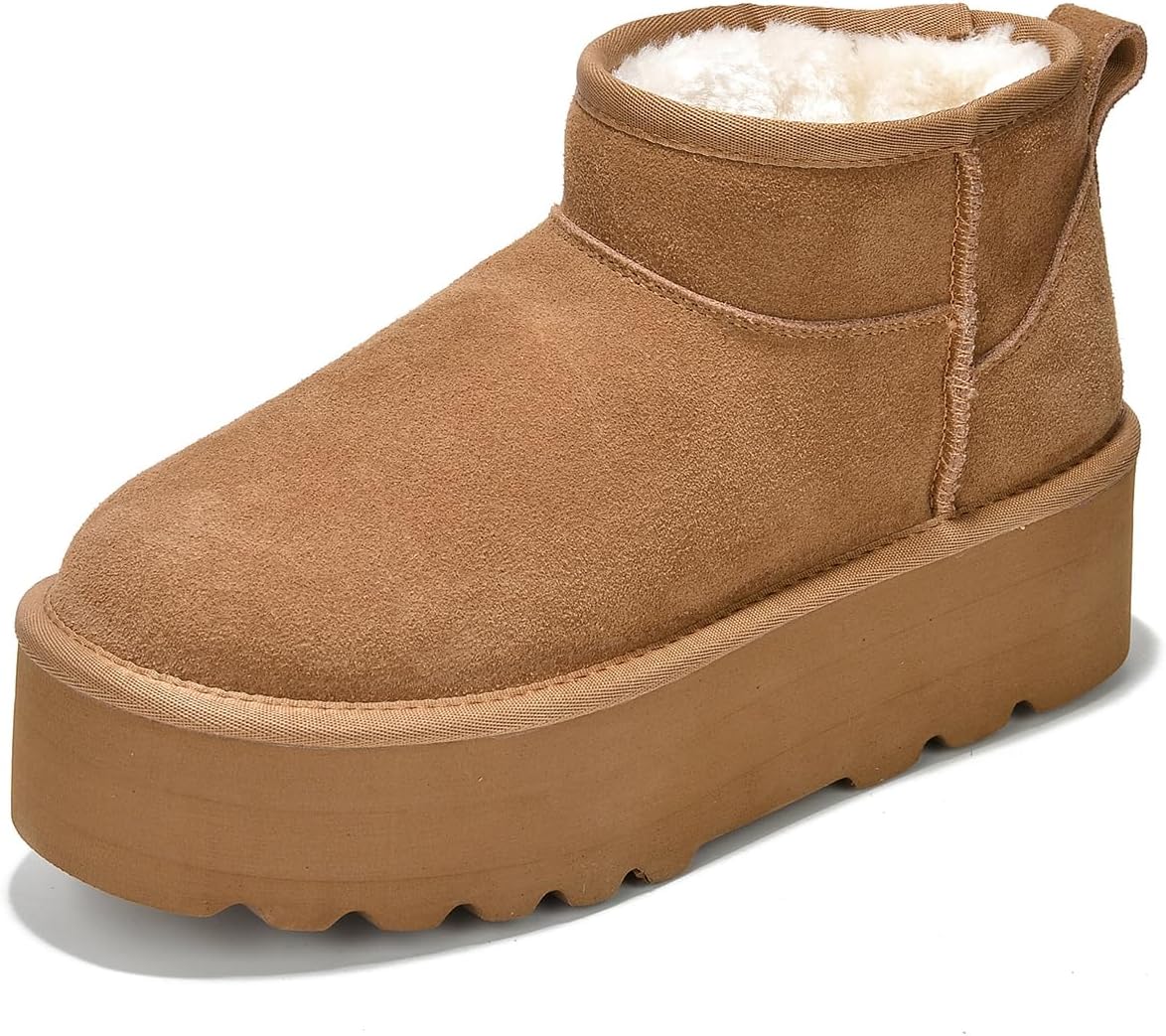 Project Cloud 100% Genuine Suede Leather Ankle Boots for Women - Fur Boots Memor...