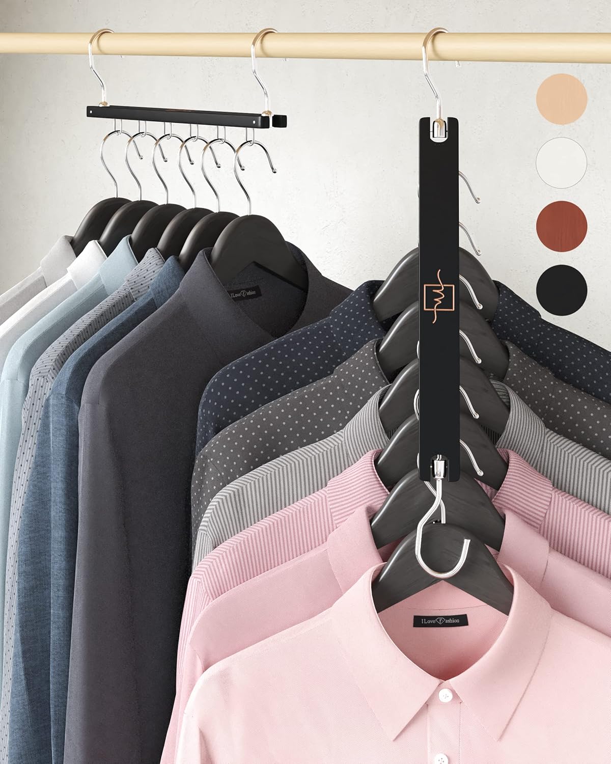 MORALVE Space Saving Hangers for Closet Organiser - 4 Pack European Beechwood Sh...