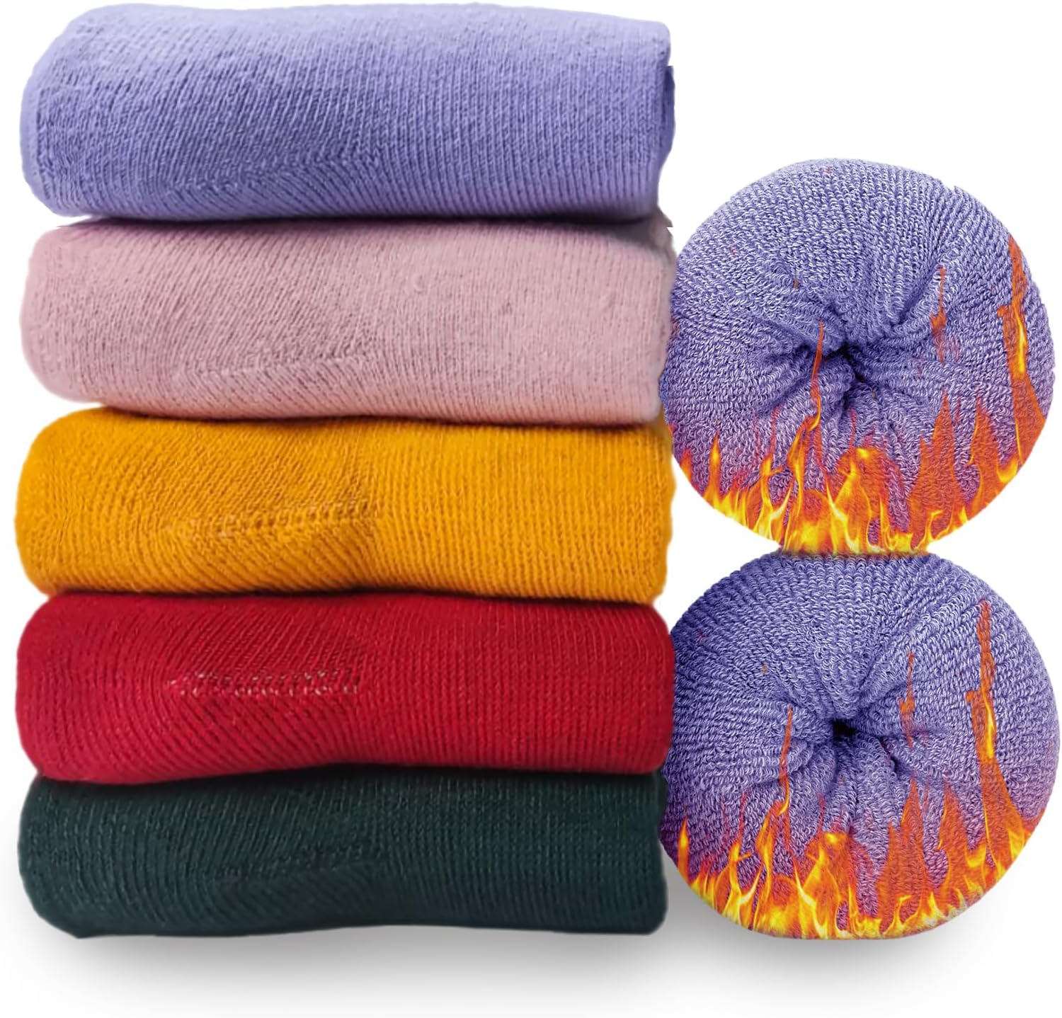 Josnown Women Socks, 5 Pairs Wool Thermal Socks, Cushioned Cozy Walking Socks, L...