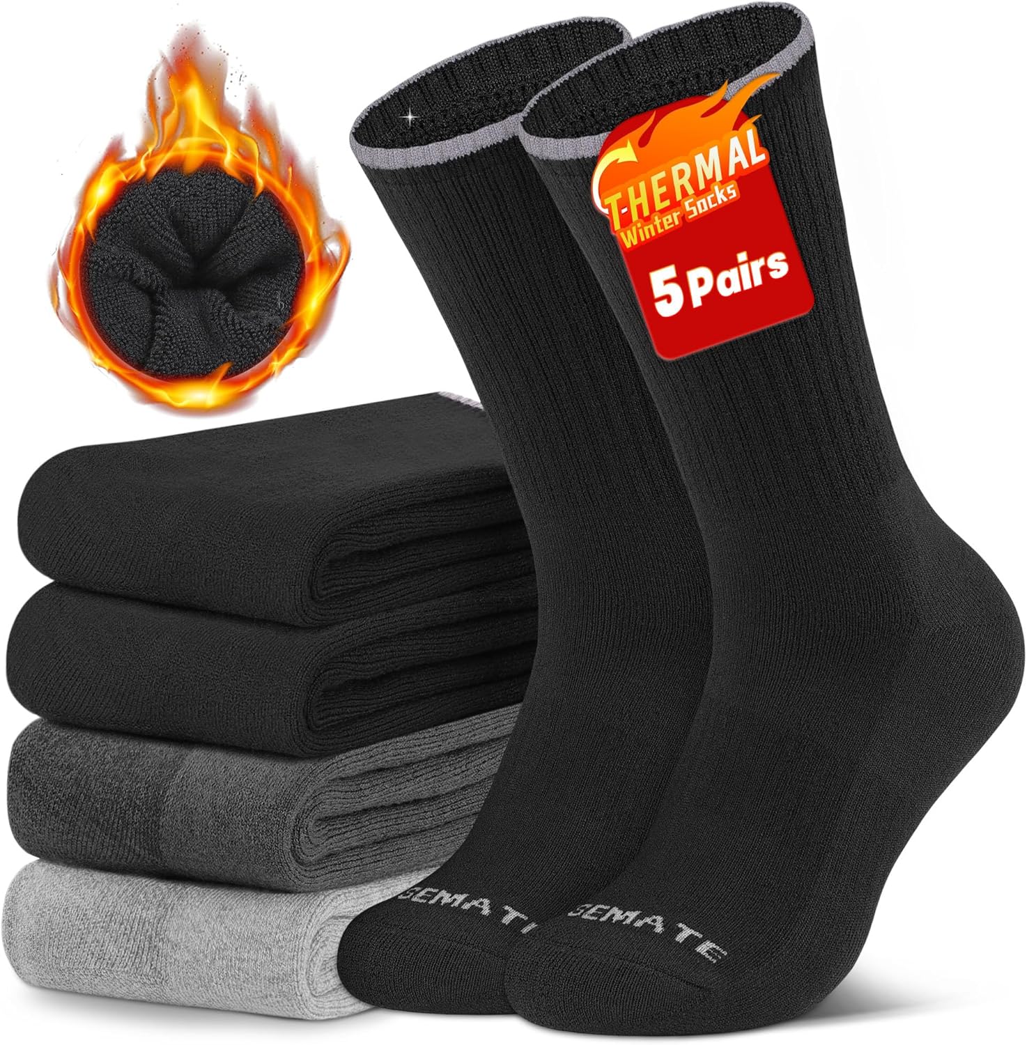 Closemate Mens Thermal Socks Winter Warm Thick Crew Socks for Men Women Wicking...