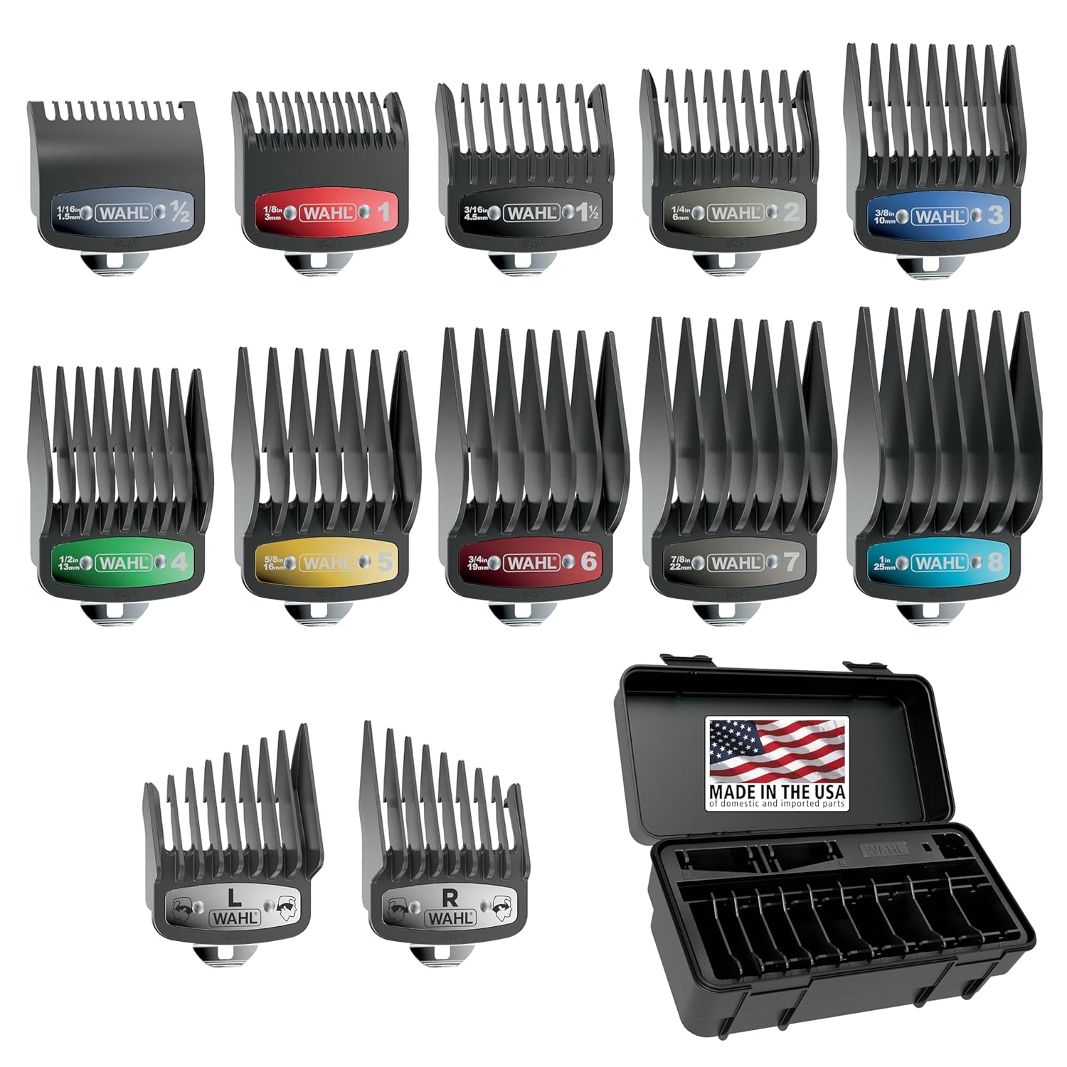 Wahl Genuine SECURE-SNAP® Guide Comb Set with Colored Metal Clips and Guard Orga...