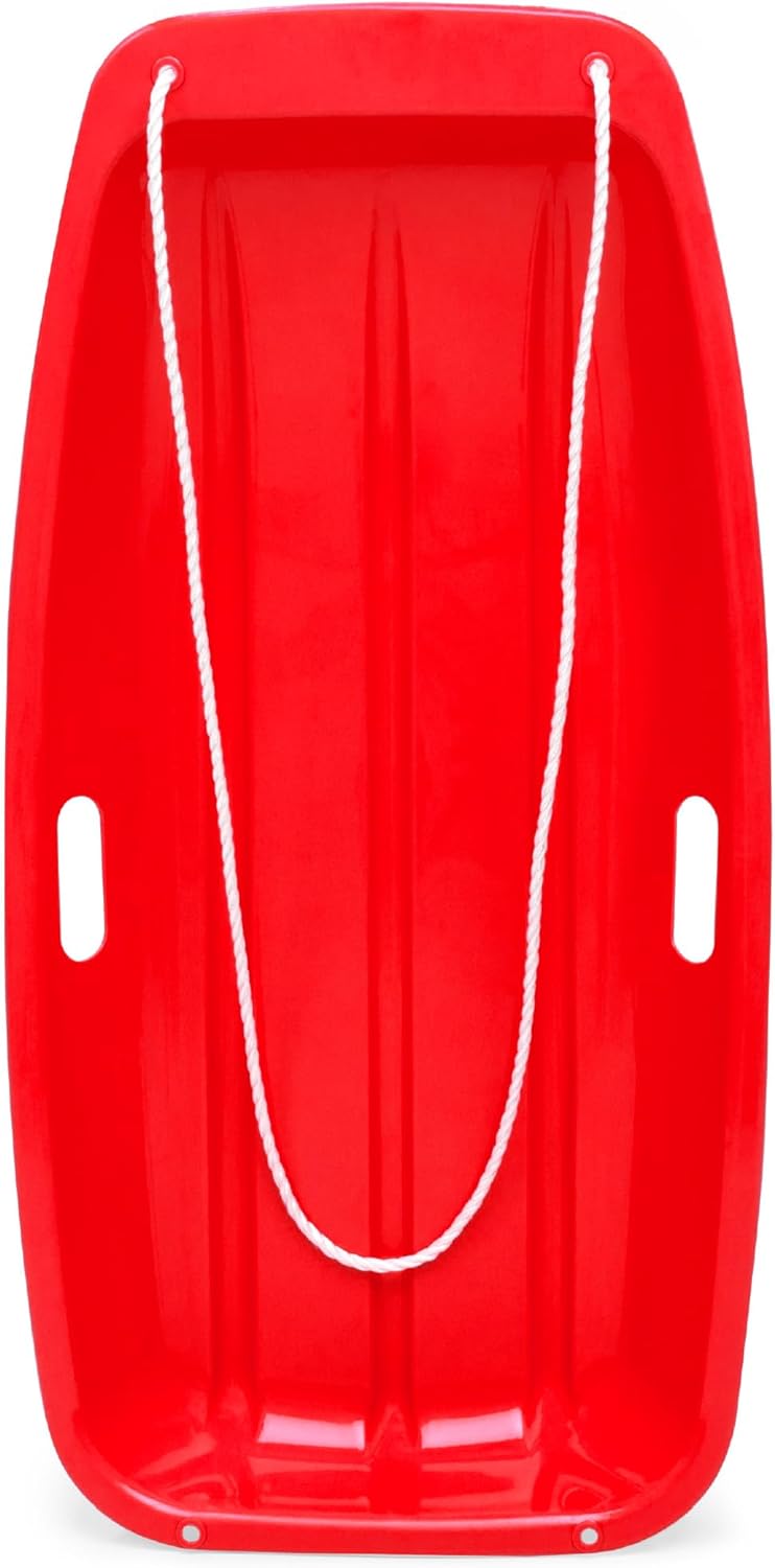 Best Choice Products 35in Kids Plastic Toboggan Snow Sled w/Pull Rope, 2 Handles...