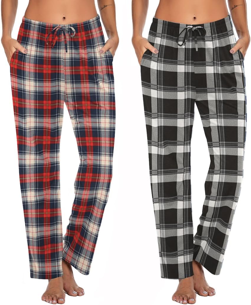 Ekouaer Womens 2 Pack Lounge Pants Comfy Pajama Pants Plaid Pajama Bottoms with...