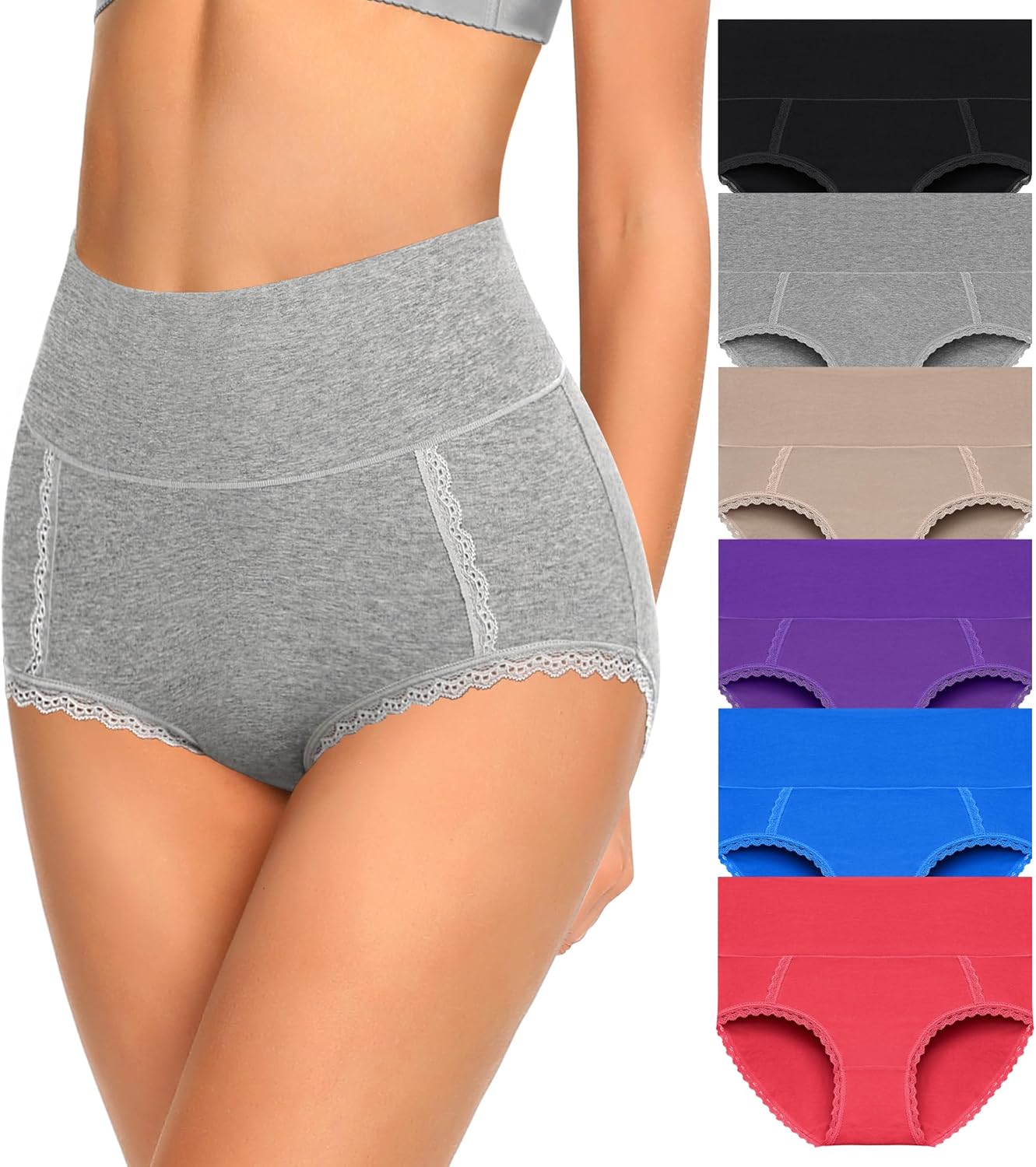 MISSWHO Cotton High Waisted Soft Womens Underwear Breathable Panties, Multipack...