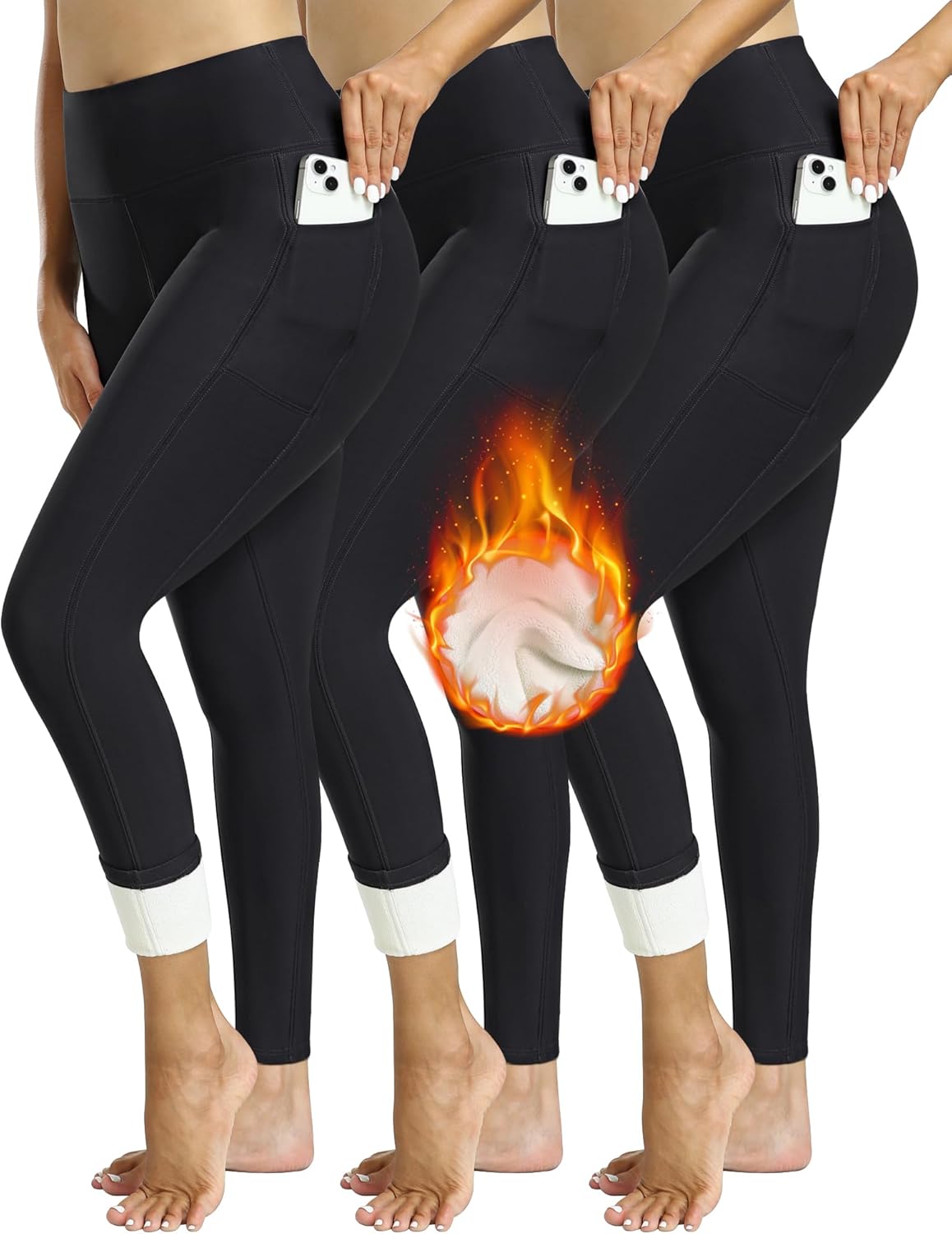 CHRLEISURE Fleece Lined Leggings Women with Pockets - Winter Warm Thermal Thick...