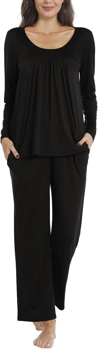 TAOHUADAO Women's Pajama Sets, 2 Piece Pleated Lounge Sleepwear with Long Pants,...
