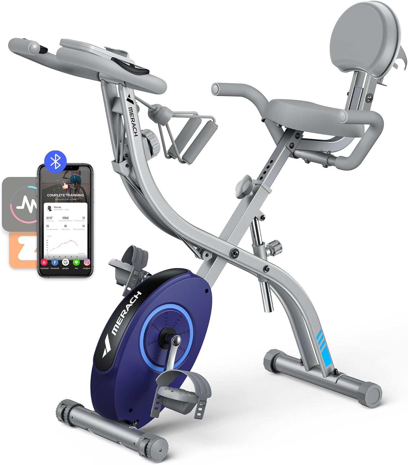 MERACH Folding Exercise Bike for Home - 4 in 1 Magnetic Stationary Bike with16-L...