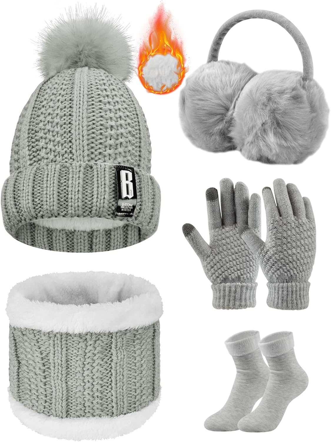 Tuopuda Knitted Hat and Scarf Set 5 PCS Winter Set,Winter Plush Ear warmers Warm...