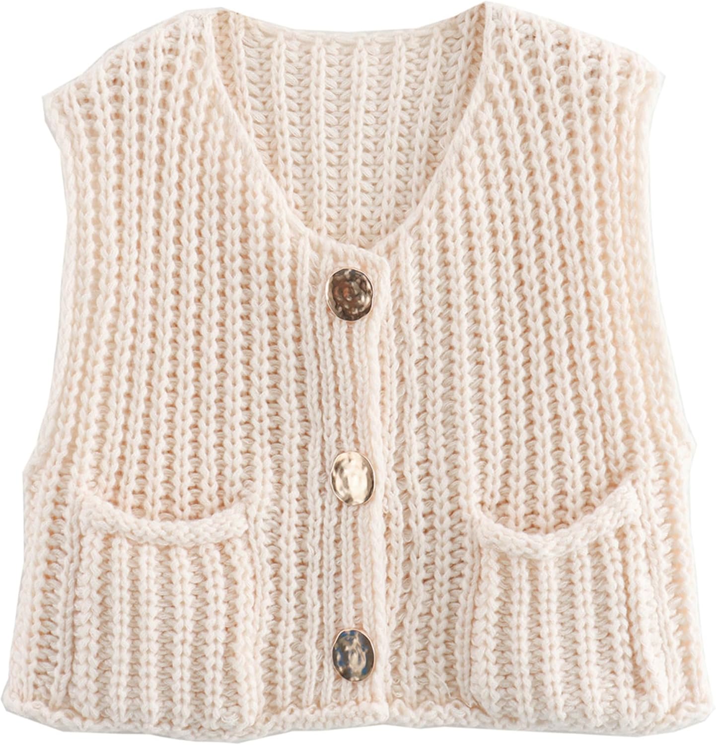 Hixiaohe Womens Crochet Chunky Knit Top Sleeveless Button Down Crop Tops Trendy...