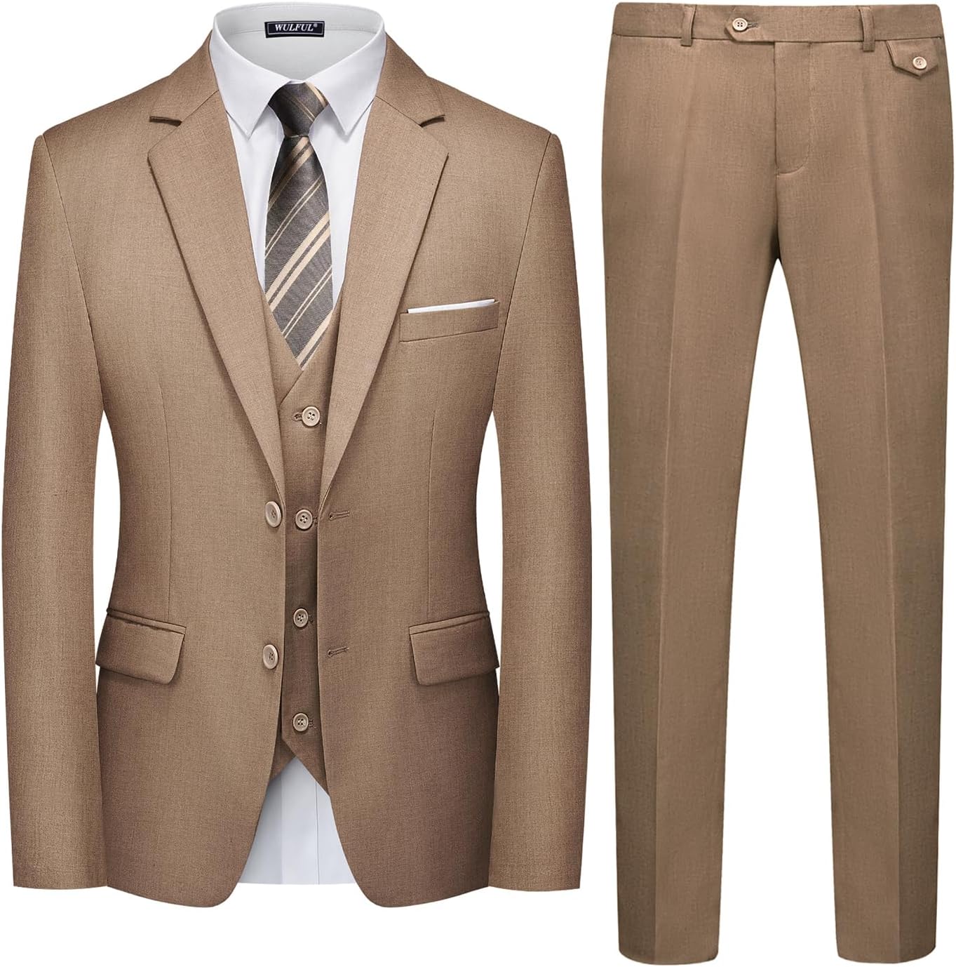 WULFUL Men's 3 Piece Slim Fit Suit Set Two Button Blazer Jacket Vest Pants Tuxed...