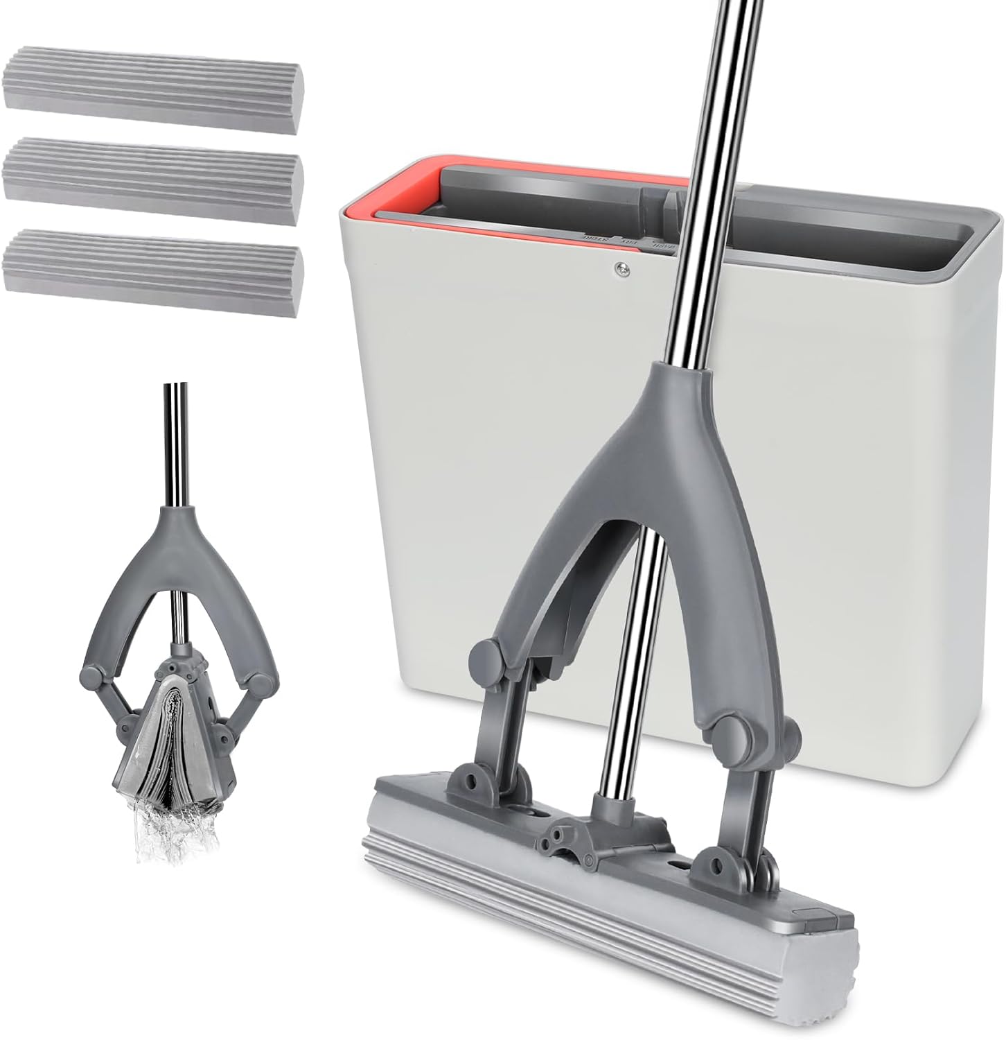 MASTERTOP Sponge Mop and Bucket Set, Squeezy Mop Bucket with Wringer, Easy Hands...