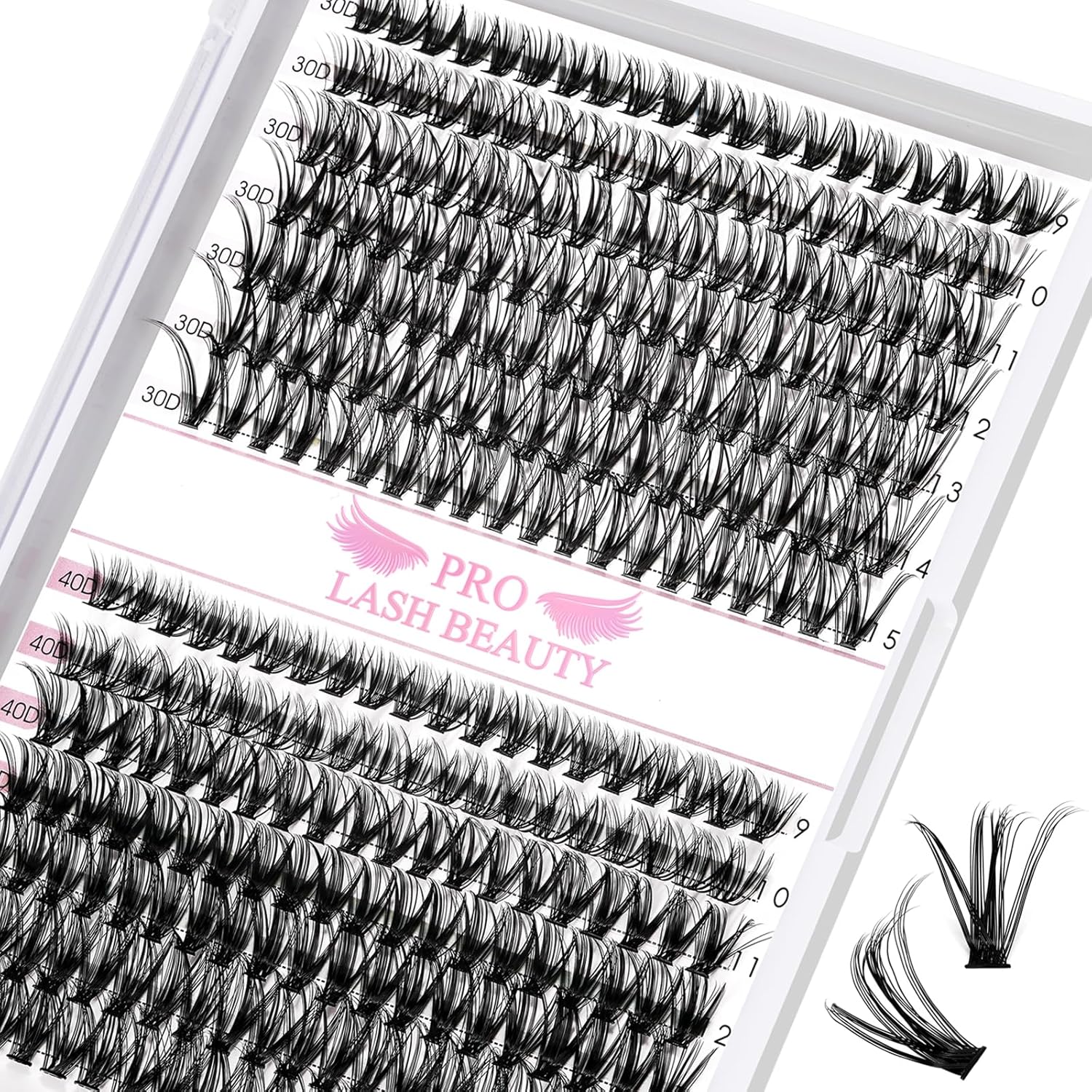 280 Pcs Individual Cluster Lashes 30D+40D D Curl 9-15Mix Lash Clusters DIY Lash...