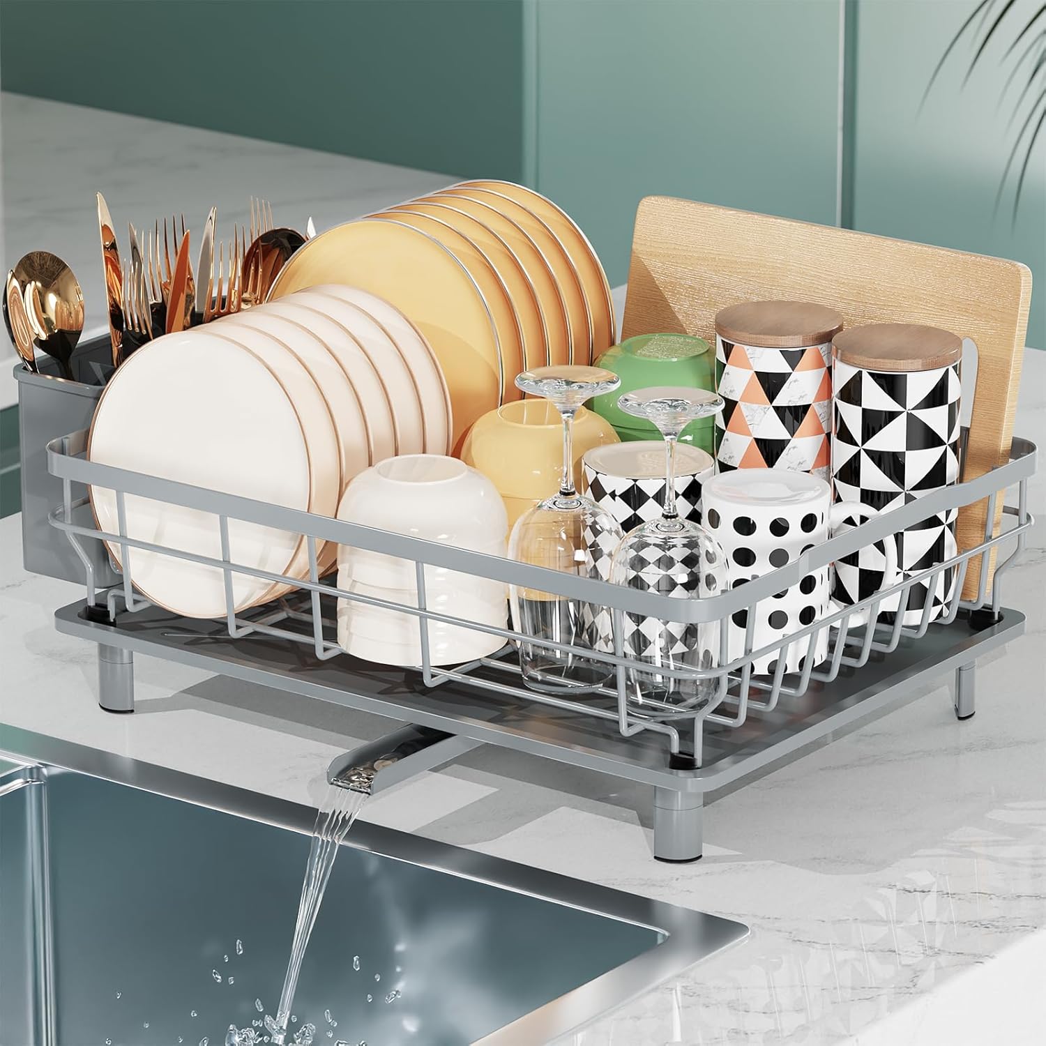 LIONONLY Dish Drainer Rack with Drip Tray,Detachable Large Dish Drying Rack for...