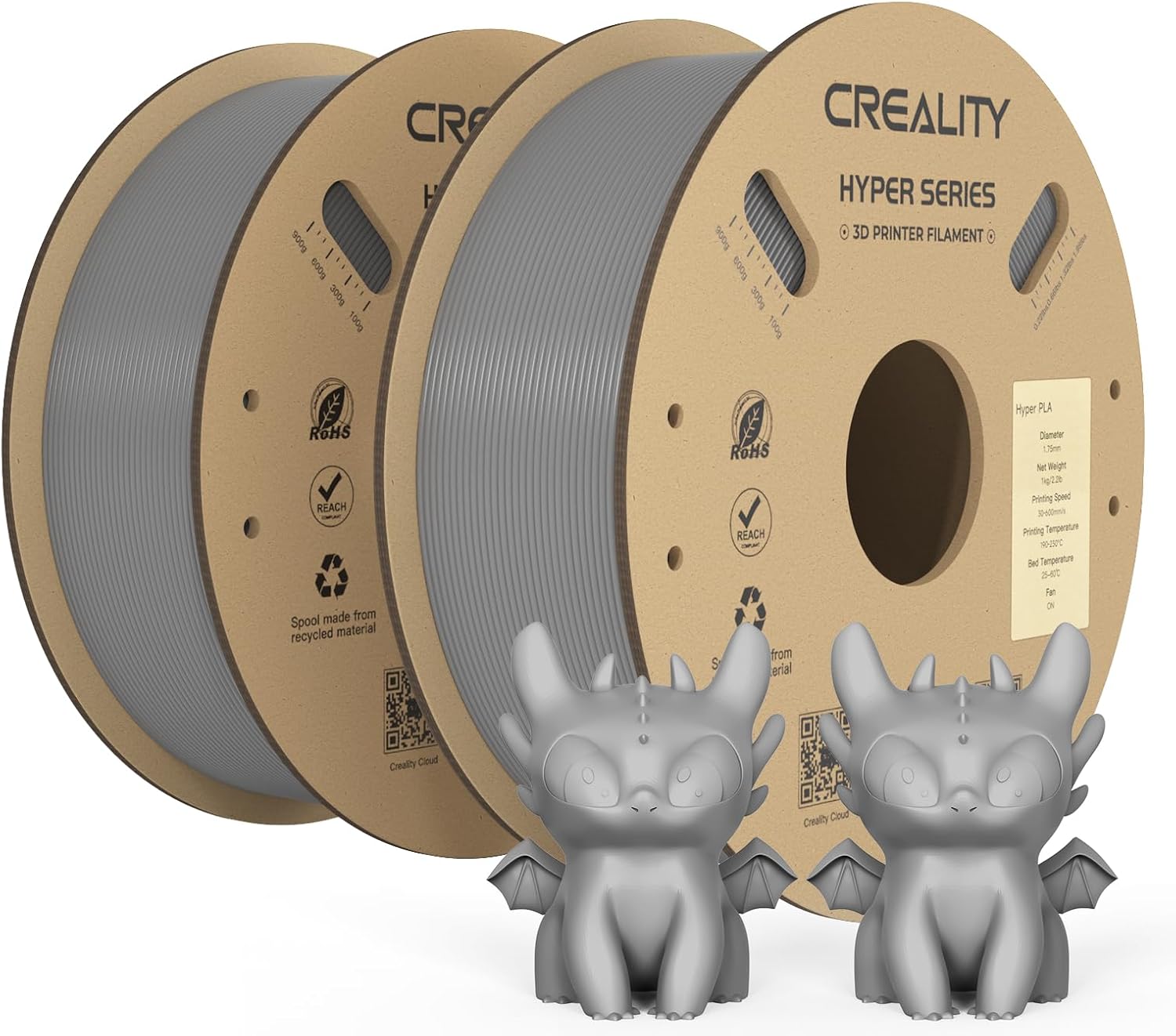 Creality Official Hyper PLA Filament Gray 2KG, 3D Printer Filament for High Spee...
