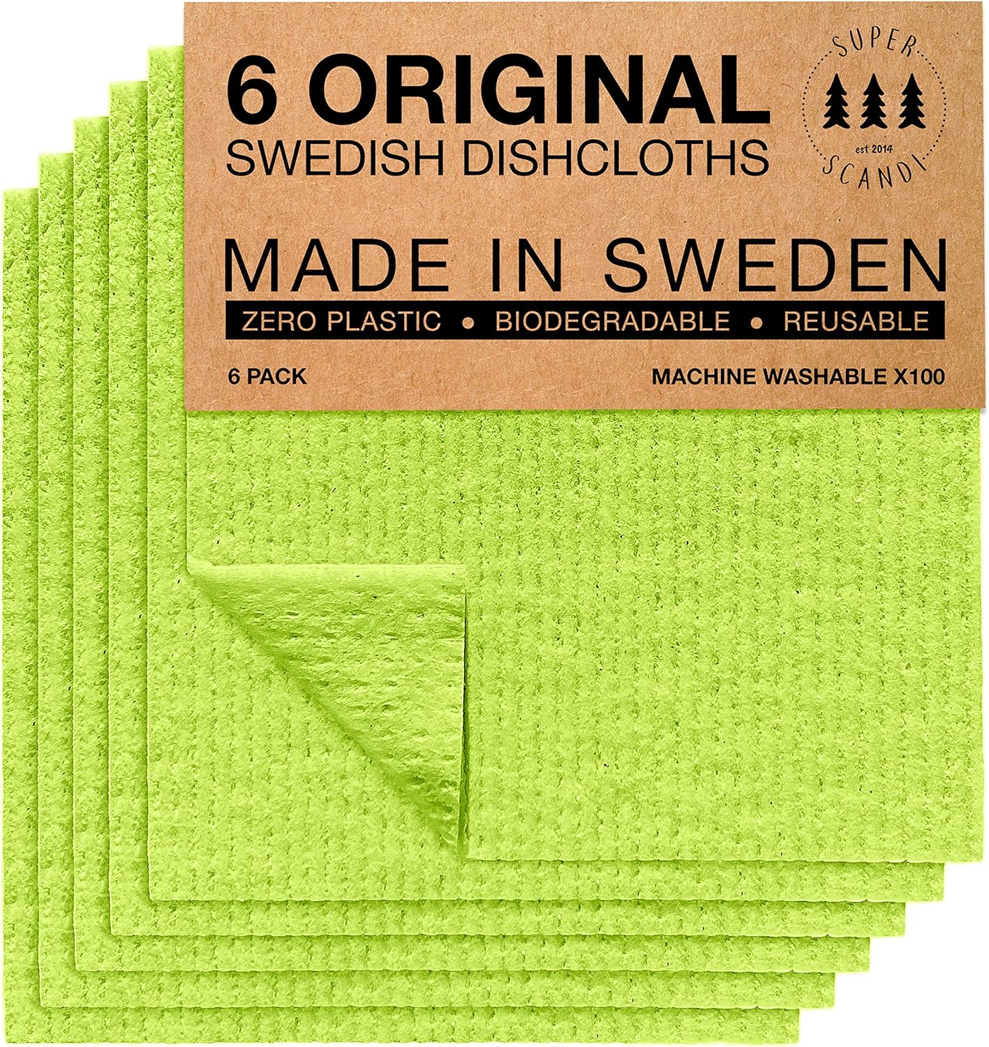 SUPERSCANDI Swedish Dishcloths for Kitchen Eco Friendly Reusable Sustainable Bio...
