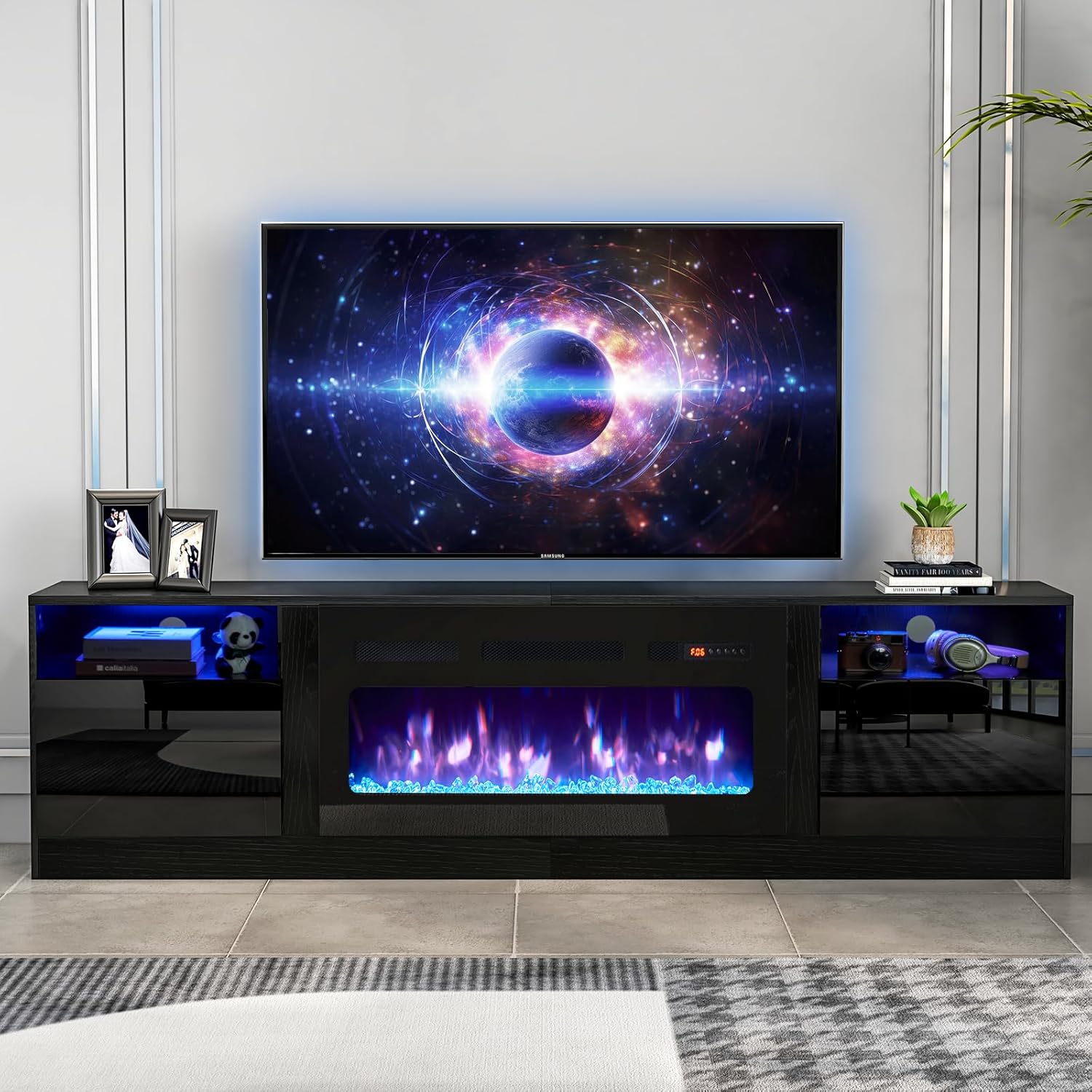 oneinmil Fireplace TV Stand with 36" Electric Fireplace, LED Light Entertainment...