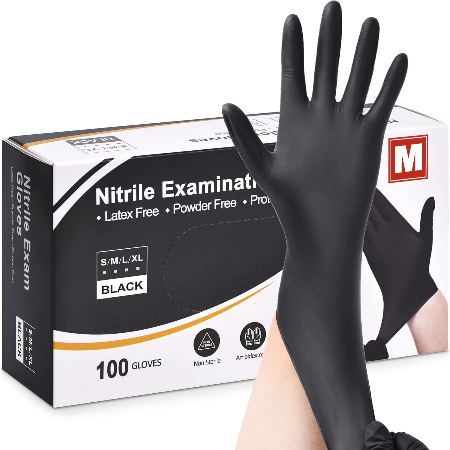 Black Nitrile Disposable Gloves - Latex Free, Powder Free, Exam Disposable Glove...