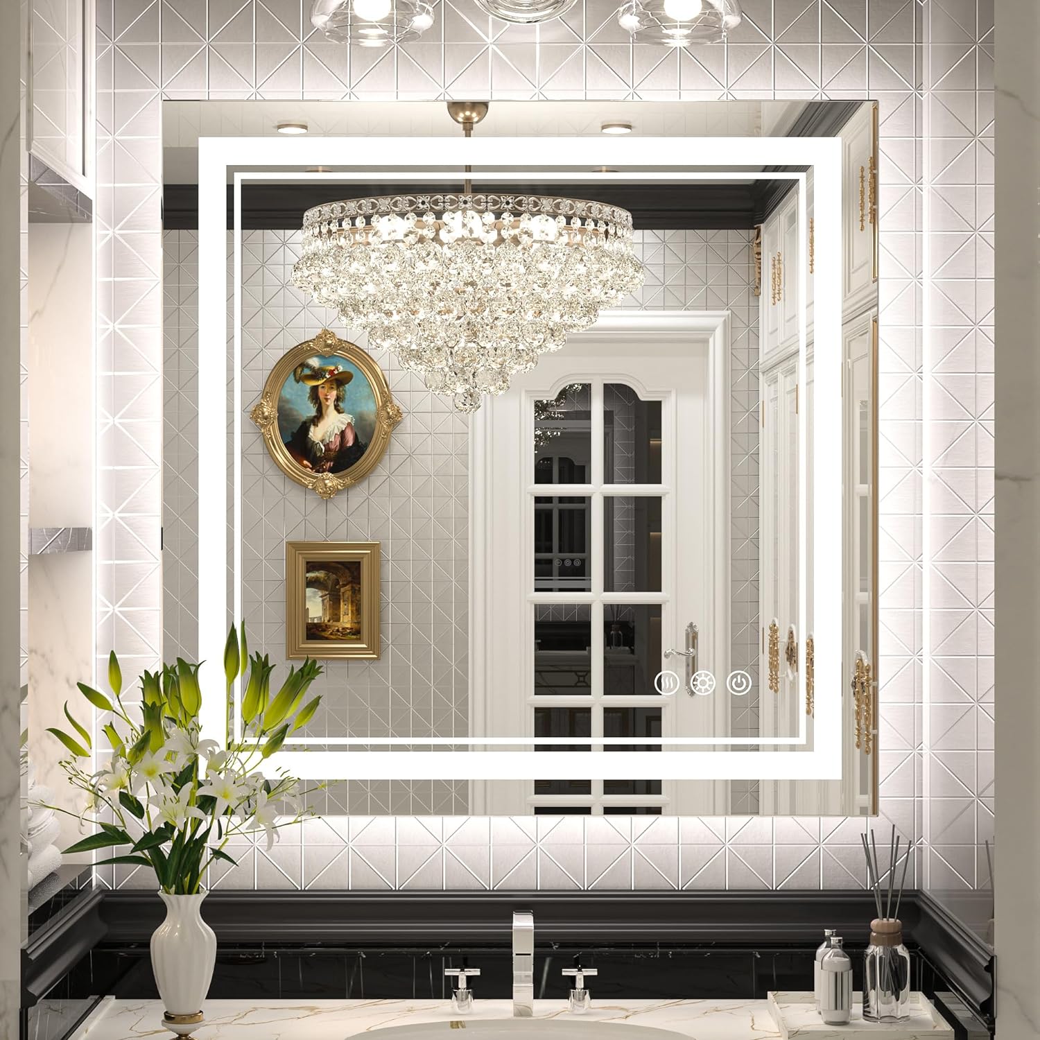 Keonjinn Bathroom LED Mirror 30 x 30 Inch Frontlit and Backlit, Tempered Glass S...