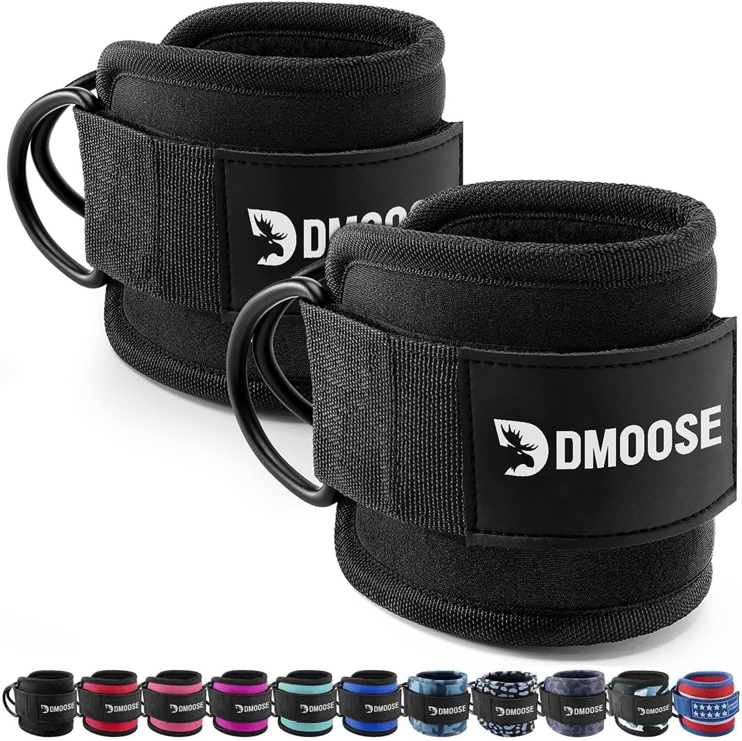 DMoose Fitness Ankle Straps for Cable Machines - One Size Fit with Premium Paddi...